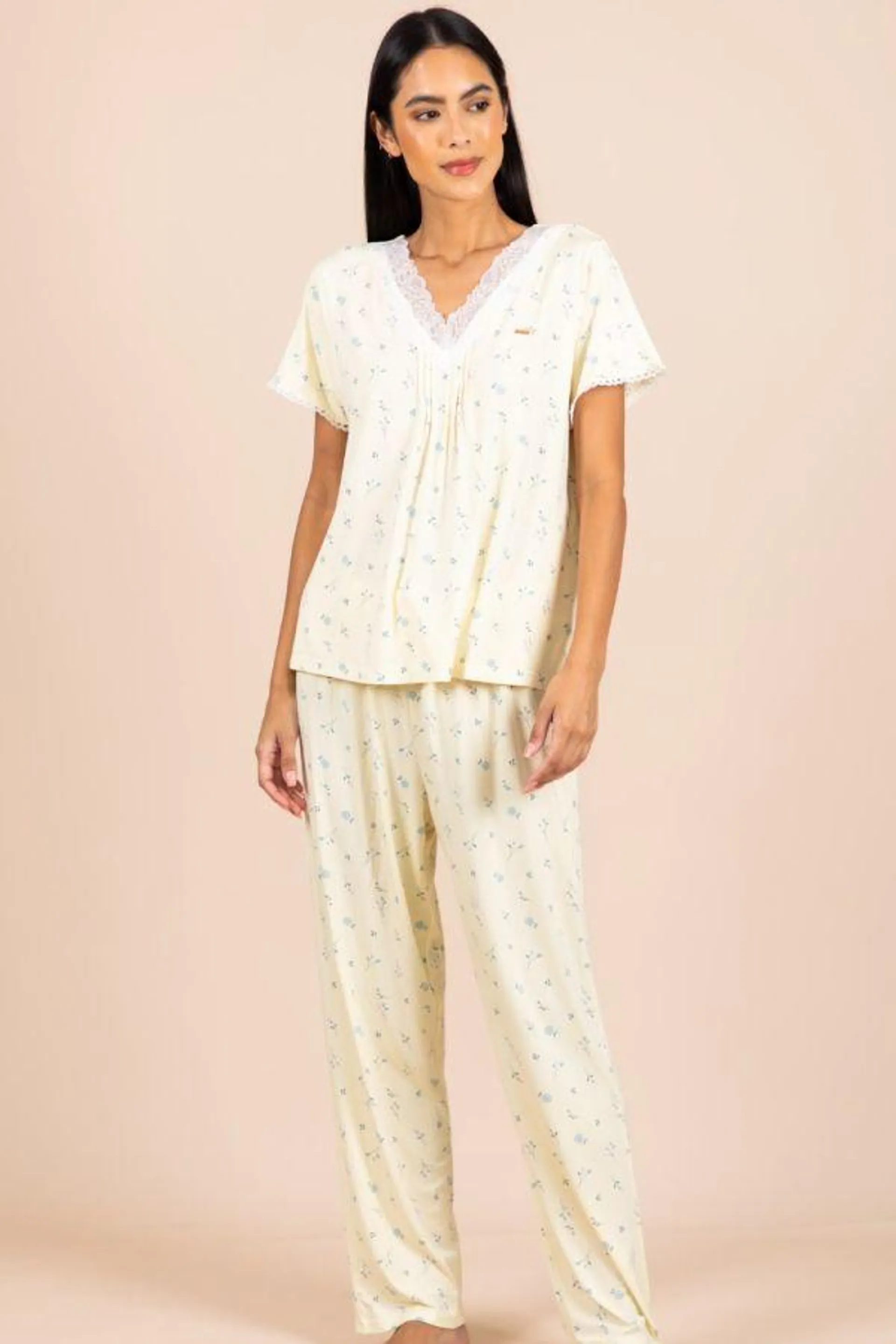 Ladies Lemon Floral Neck PJ