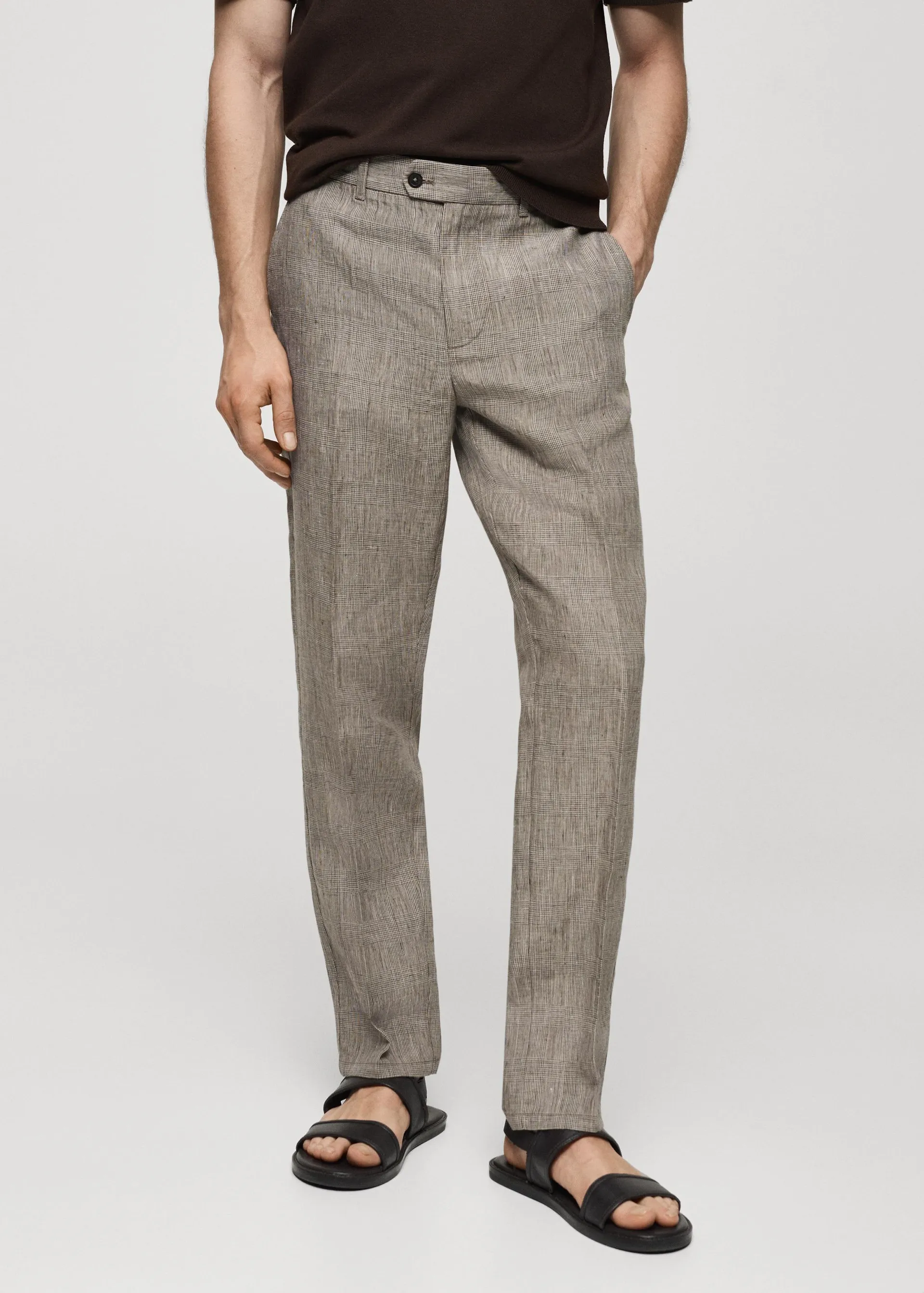 100% linen Prince of Wales check trousers