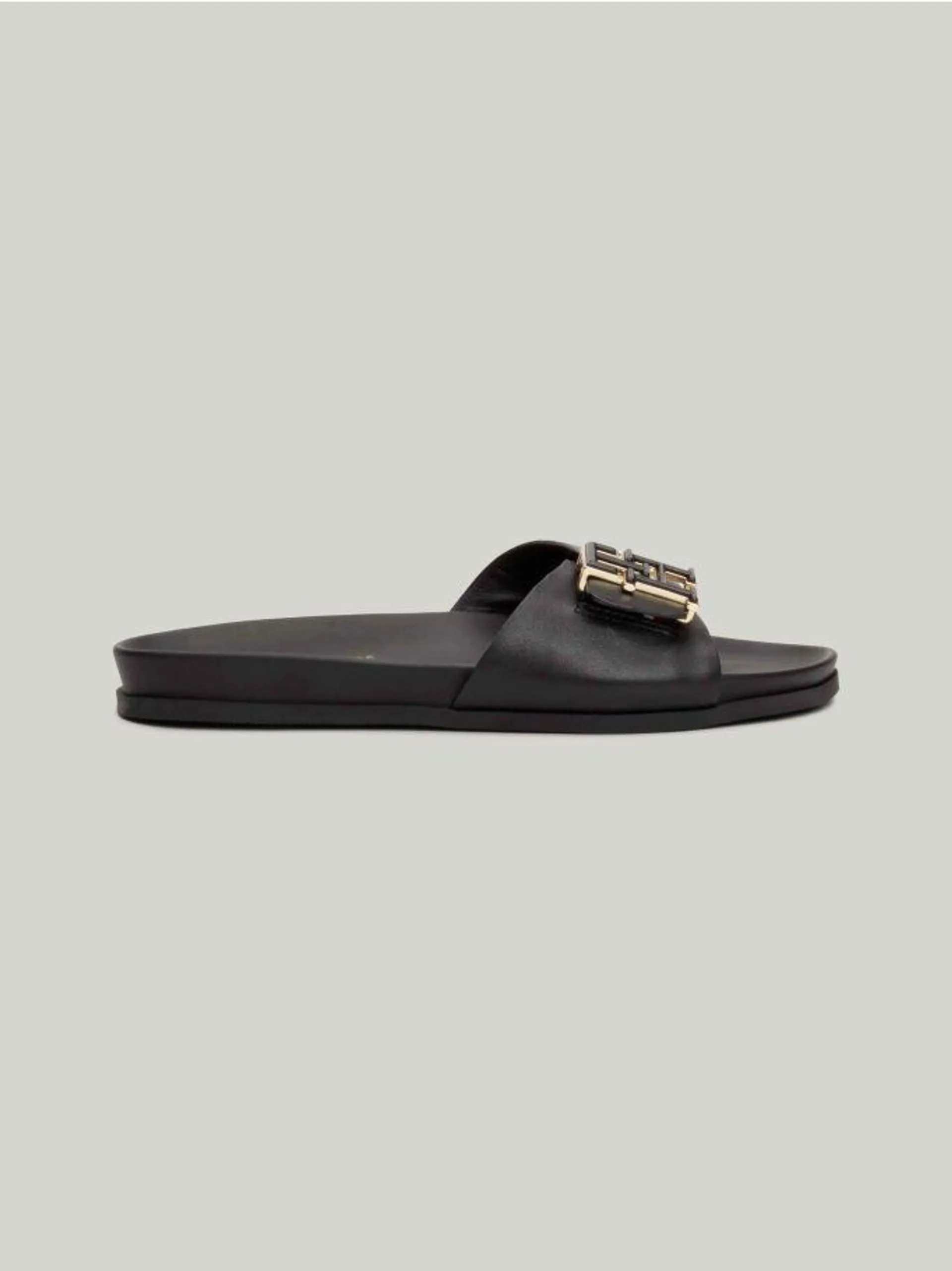 TH Monogram Leather Flat Sandals