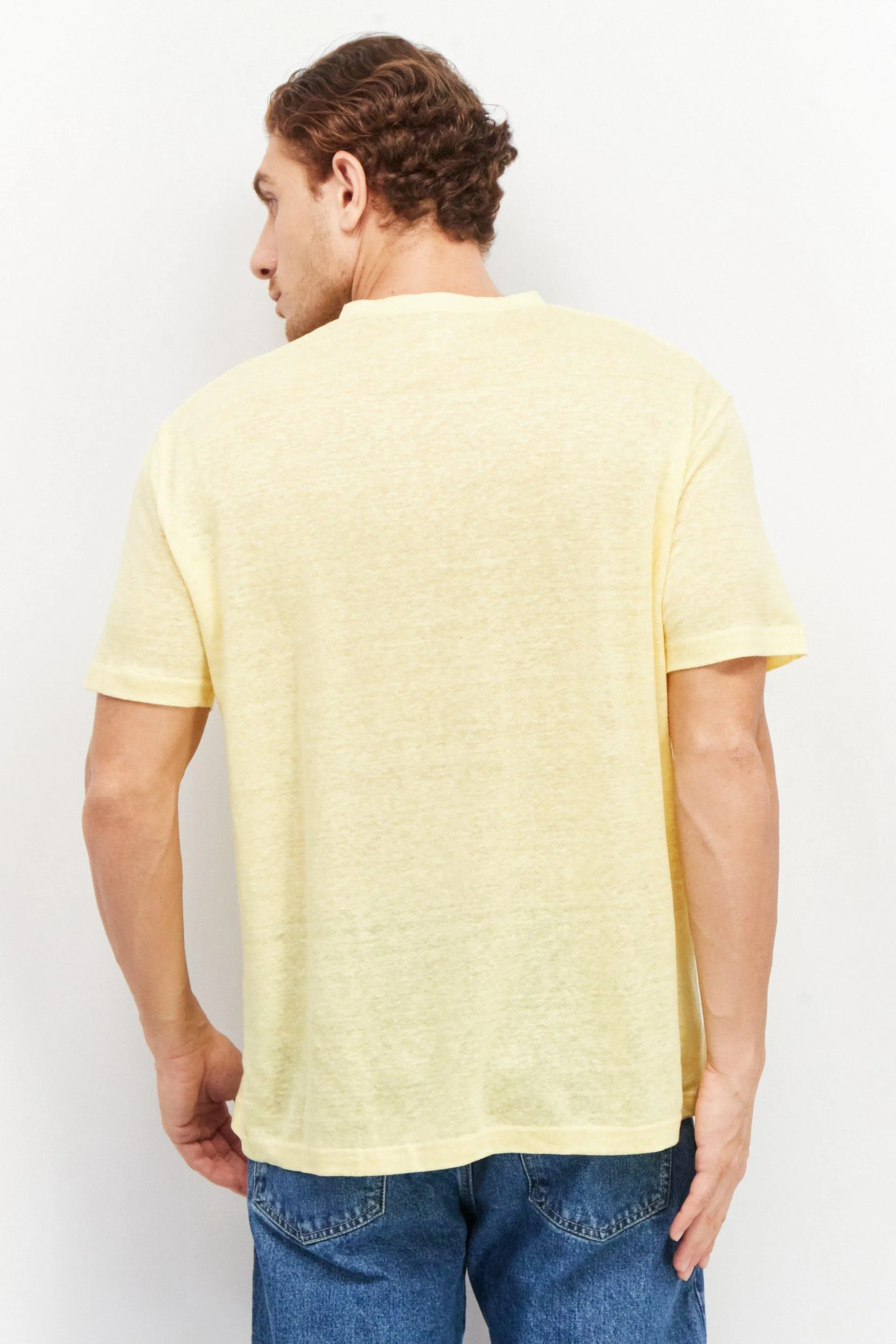 Men Crew Neck Short Sleeves Plain T-Shirt, Yellow