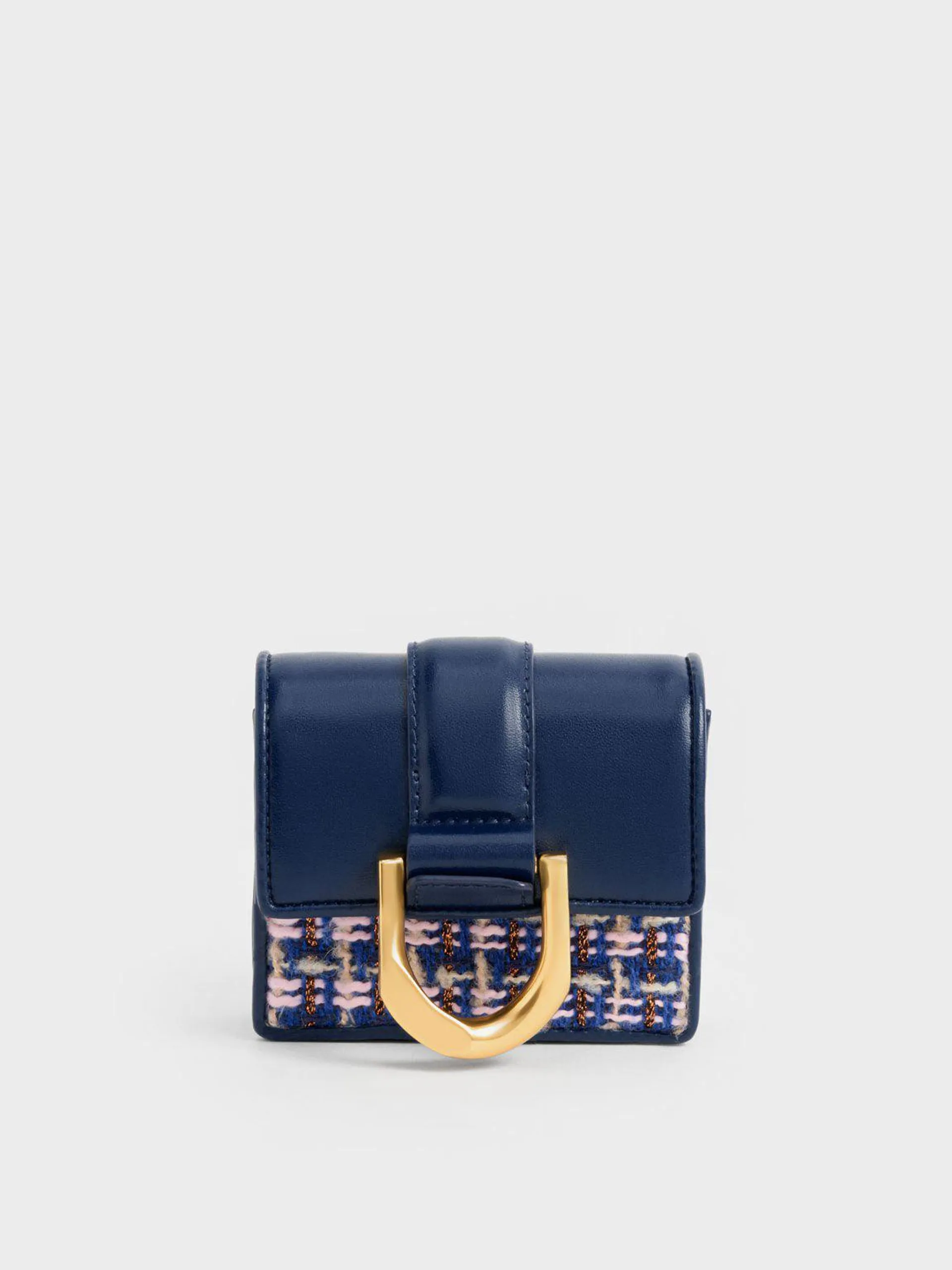 Gabine Tweed Chain-Link Card Holder - Navy