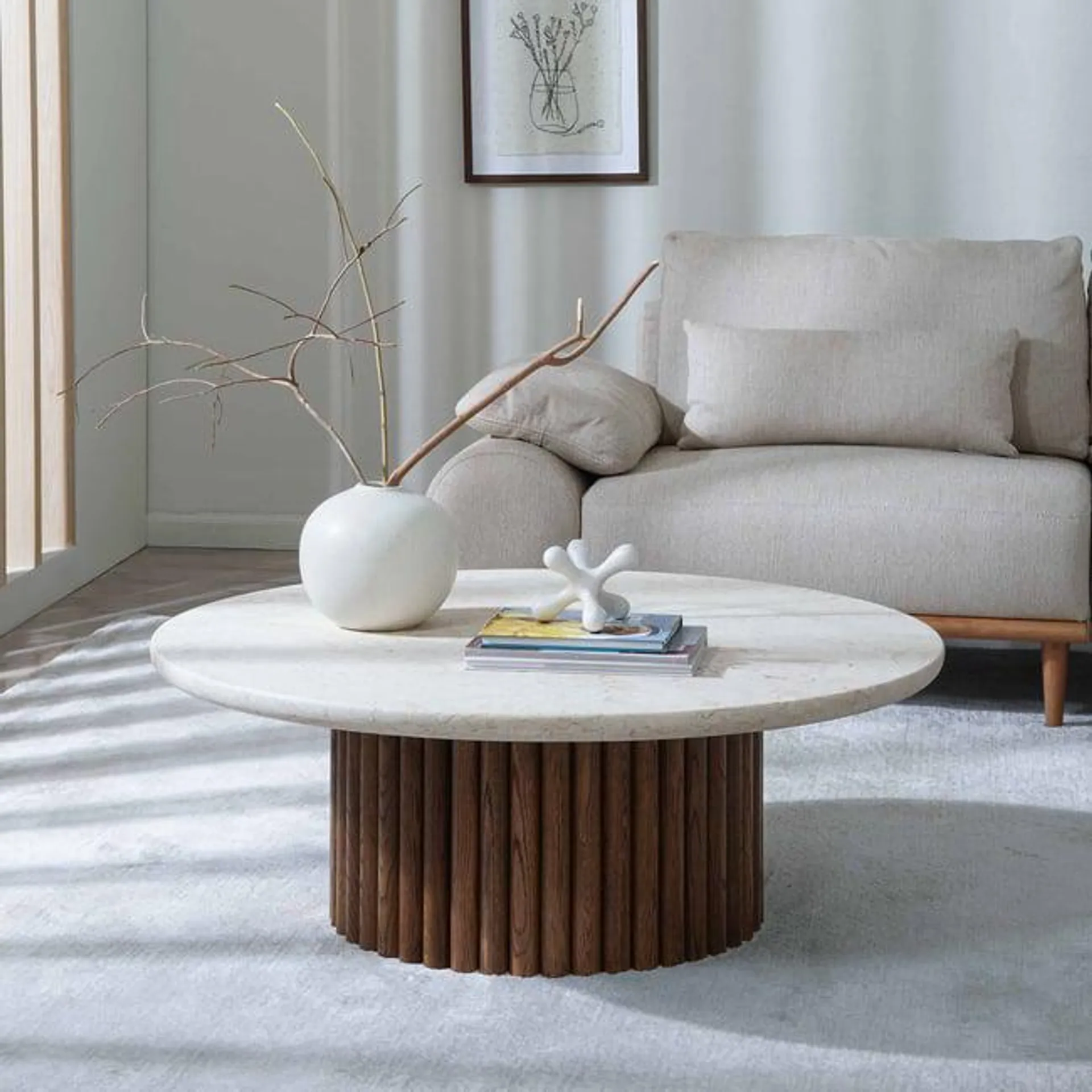 eames coffee table marble - cream & brown