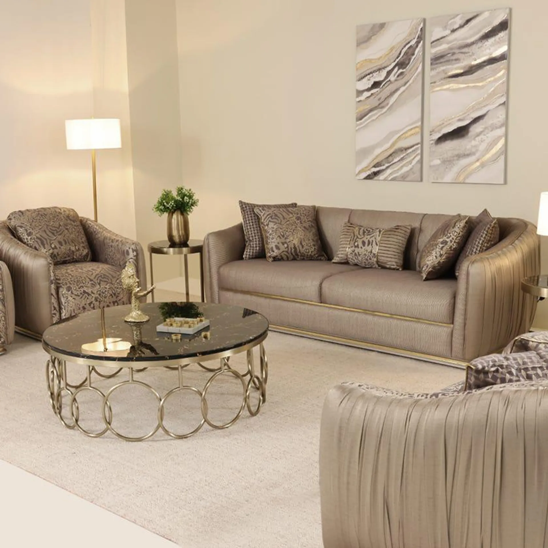 Mara 3+3+1+1 Sofa Set, Champagne