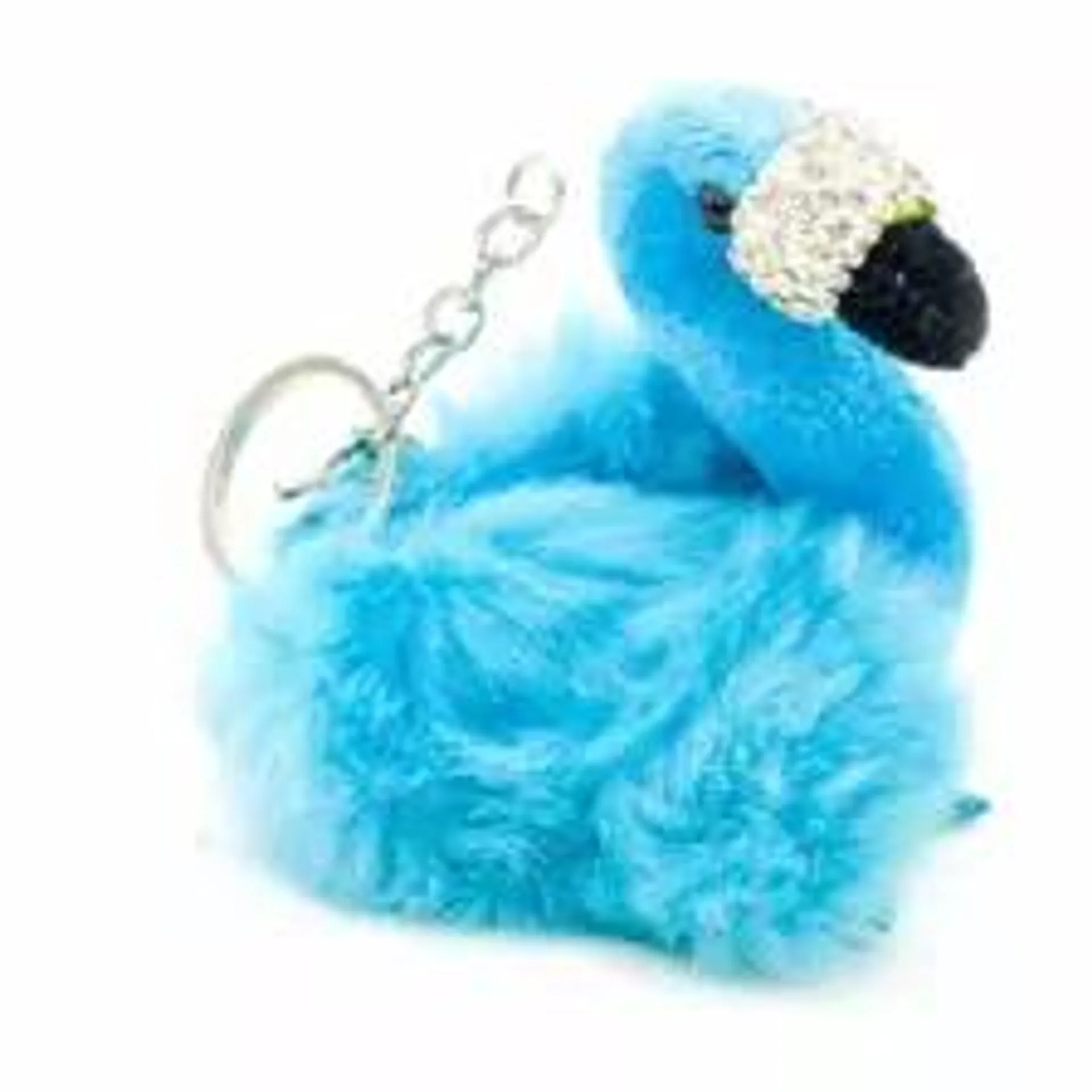 Keychain Plush Animal Shape Fur Pom Pom Key Chain, Unique Designed Keychain- Blue