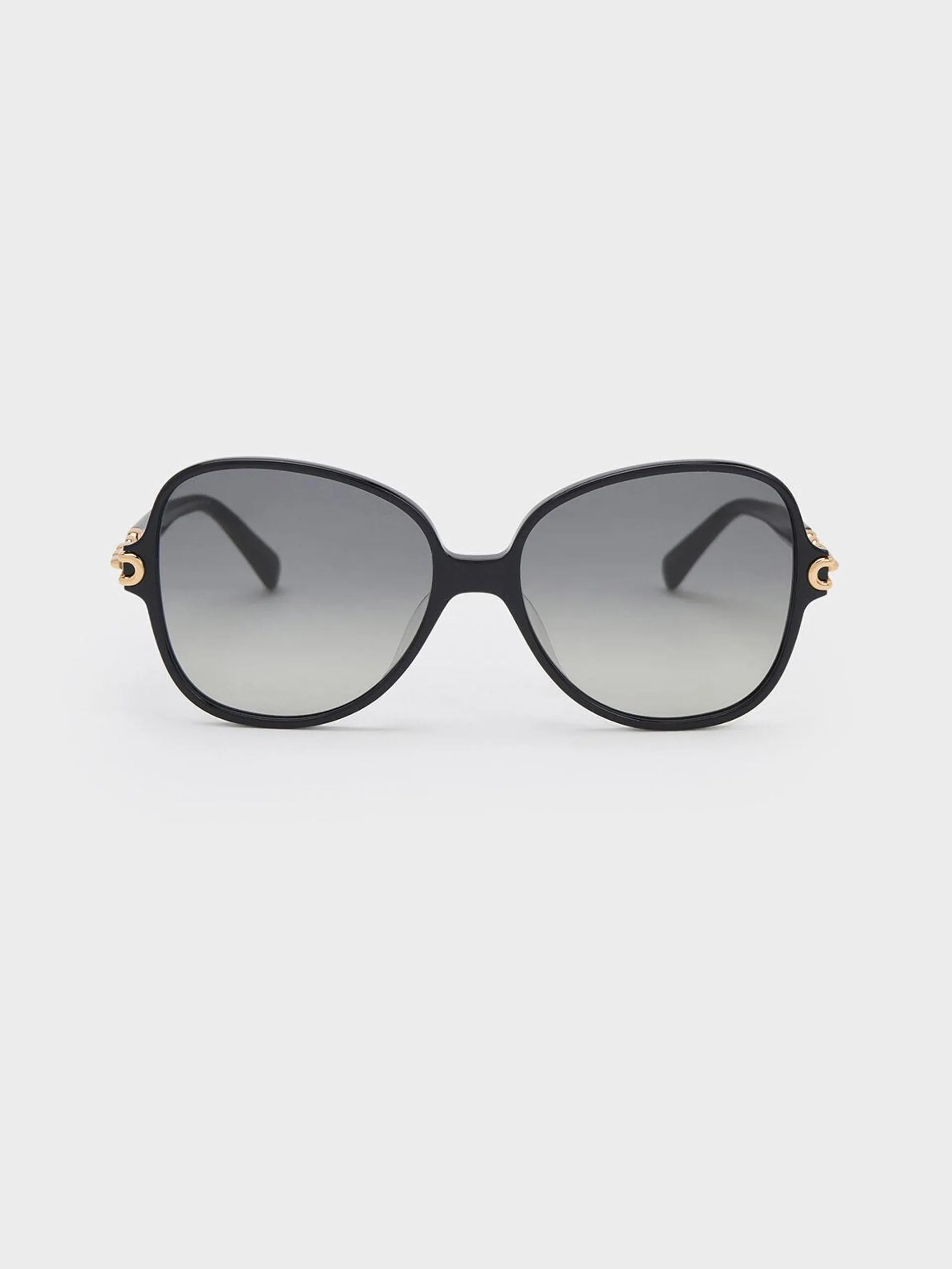 Chain-Link Oversized Butterfly Sunglasses - Black