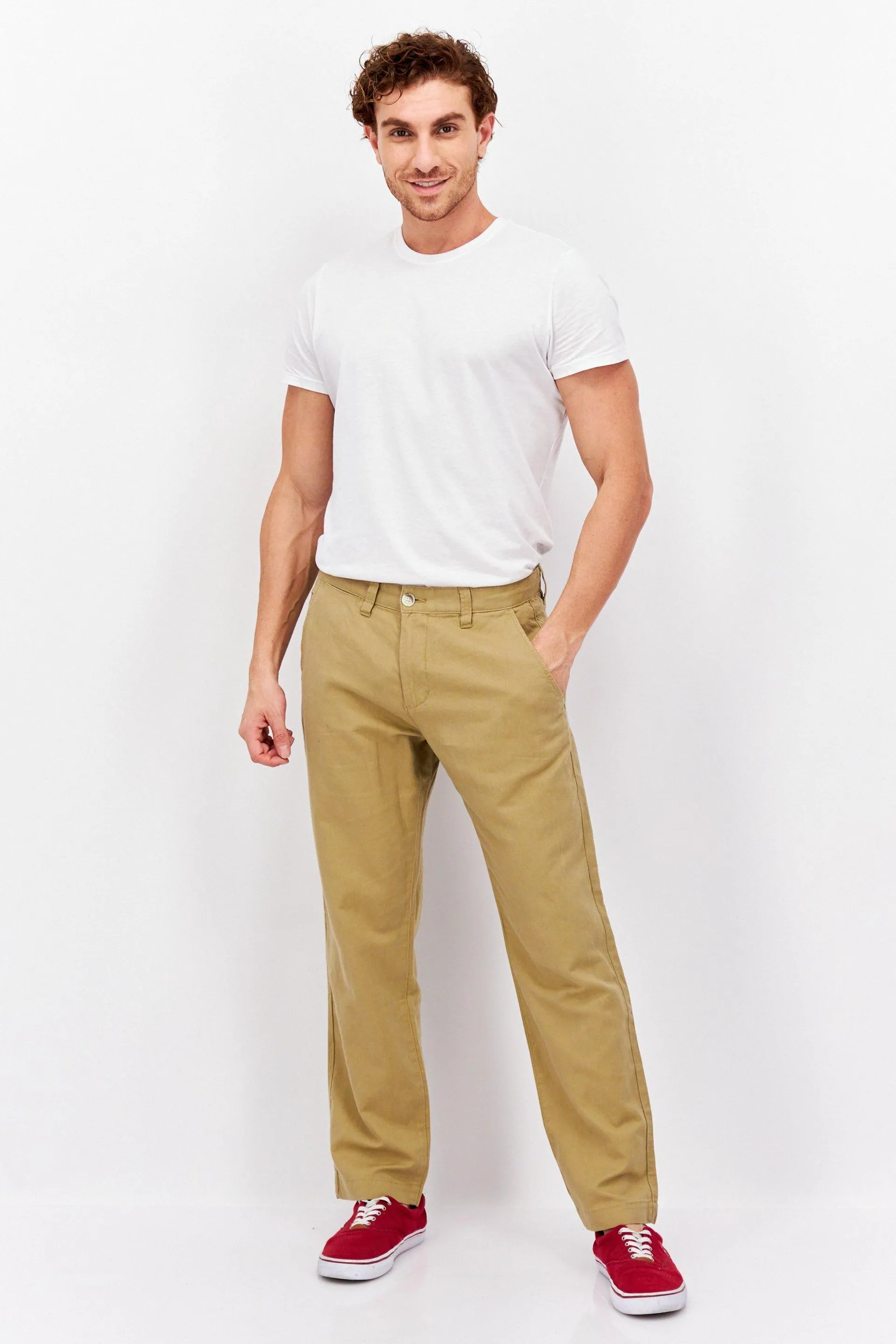 Men Classic Fit Textured Straight Leg Pants, Khaki