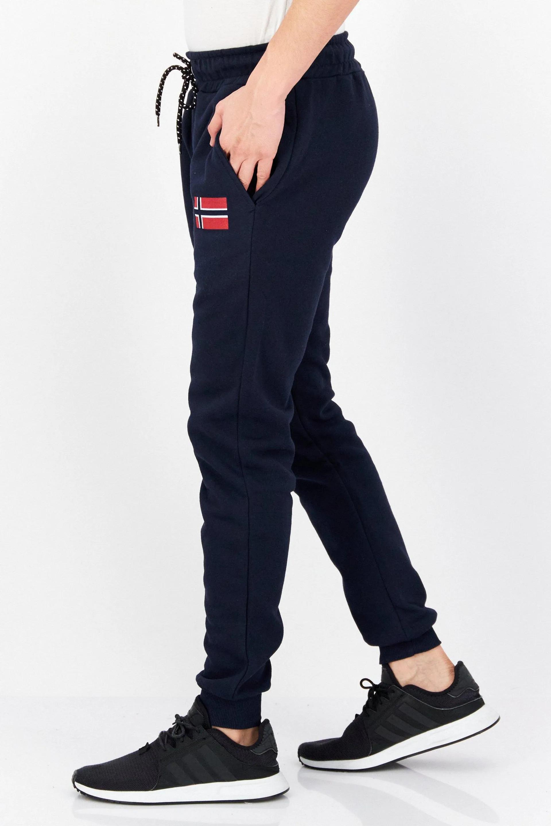 Men Regular Fit Drawstring Brand Logo Jogger Pants, Navy