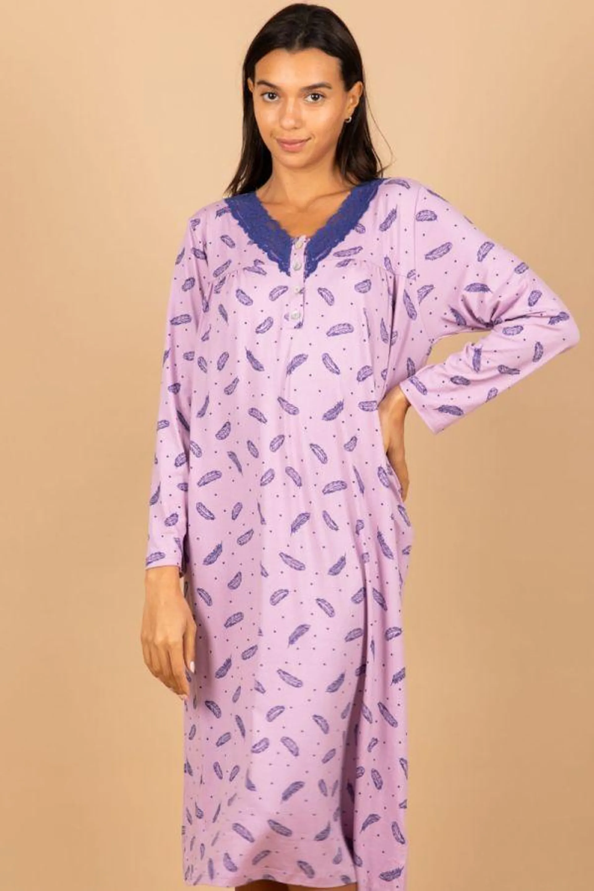 Ladies Lilac Navy Feather Nightdress