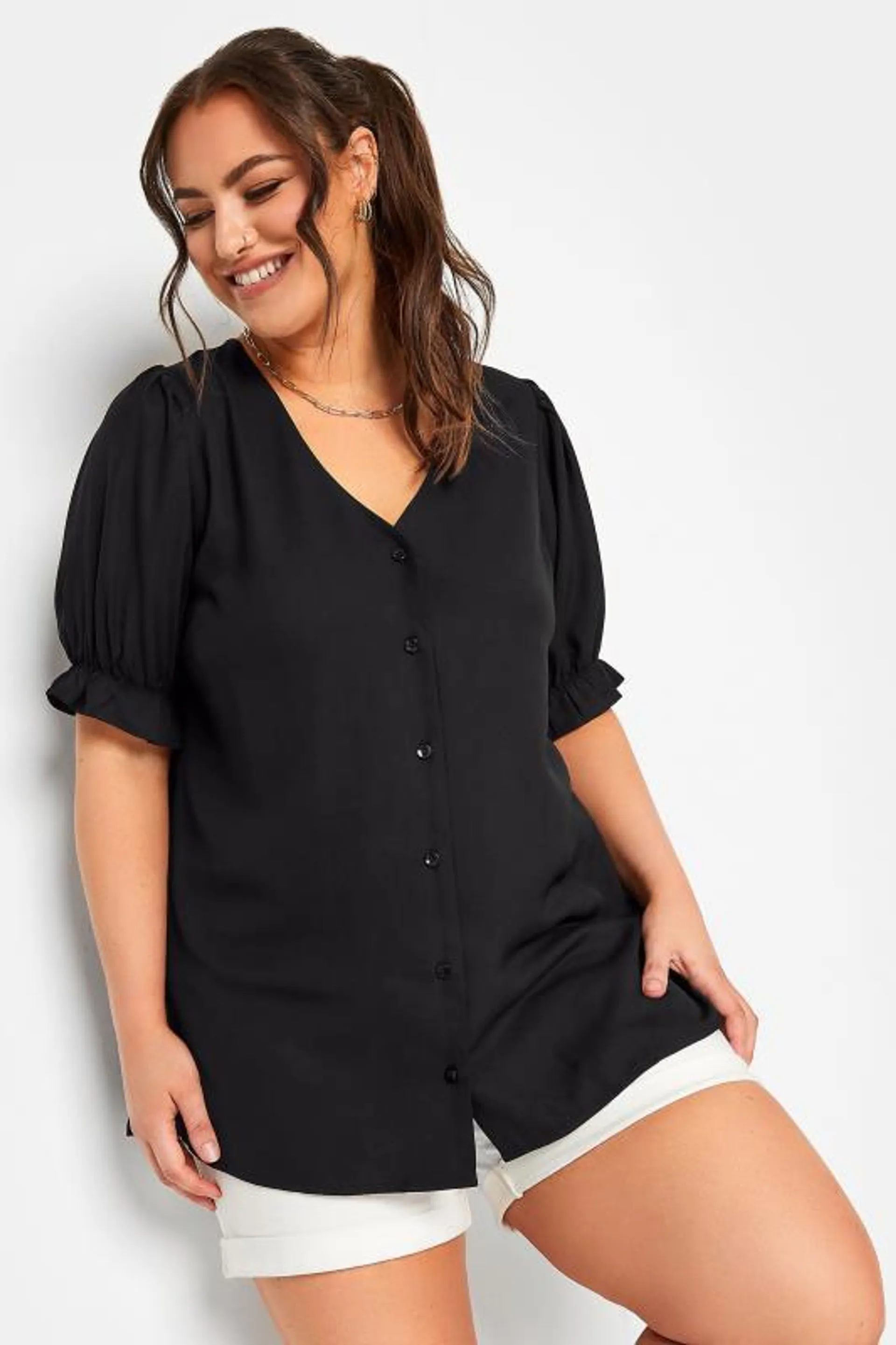 LIMITED COLLECTION Curve Black Frill Sleeve Blouse