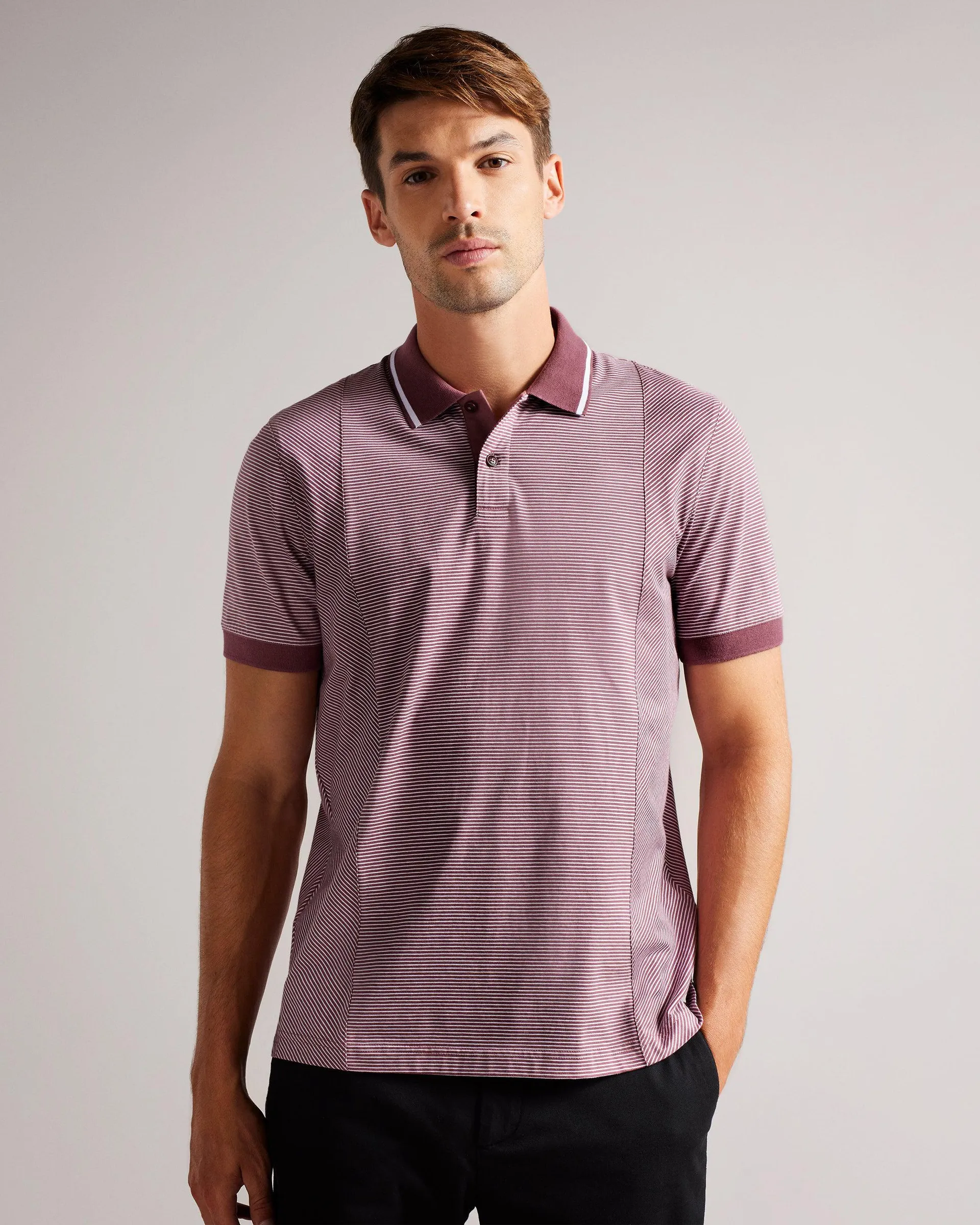Short Sleeve Regular Striped Panelled Polo