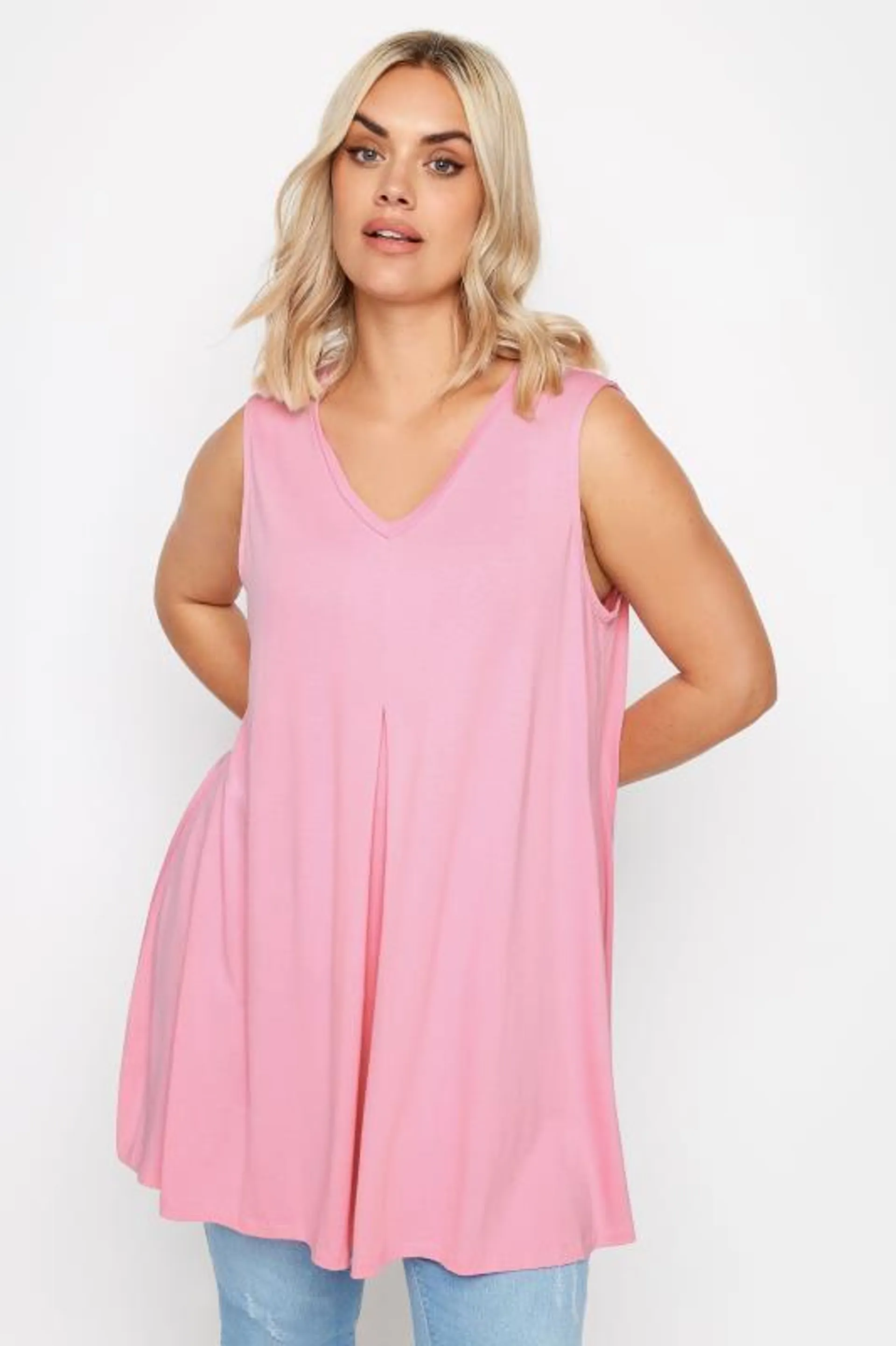 YOURS Curve Pink V-Neck Swing Vest Top