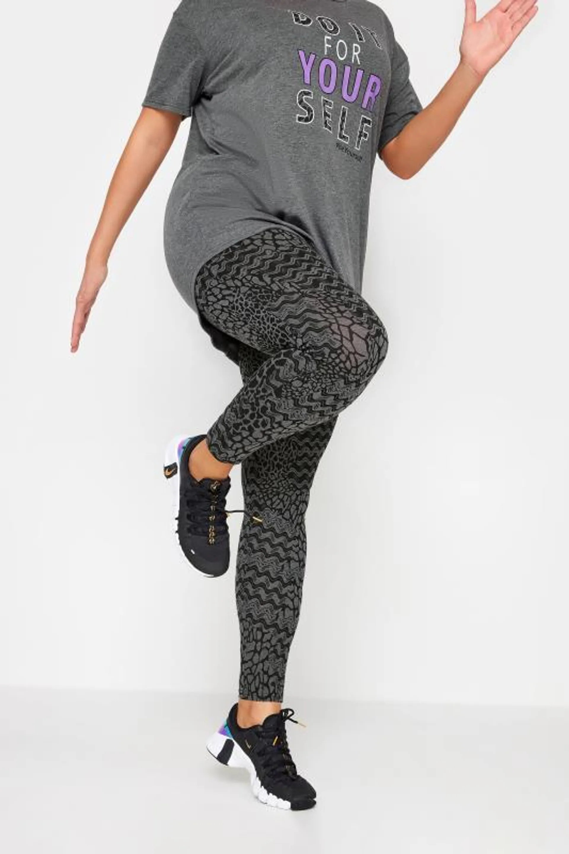 YOURS ACTIVE Curve Charcoal Grey Abstract Print Leggings