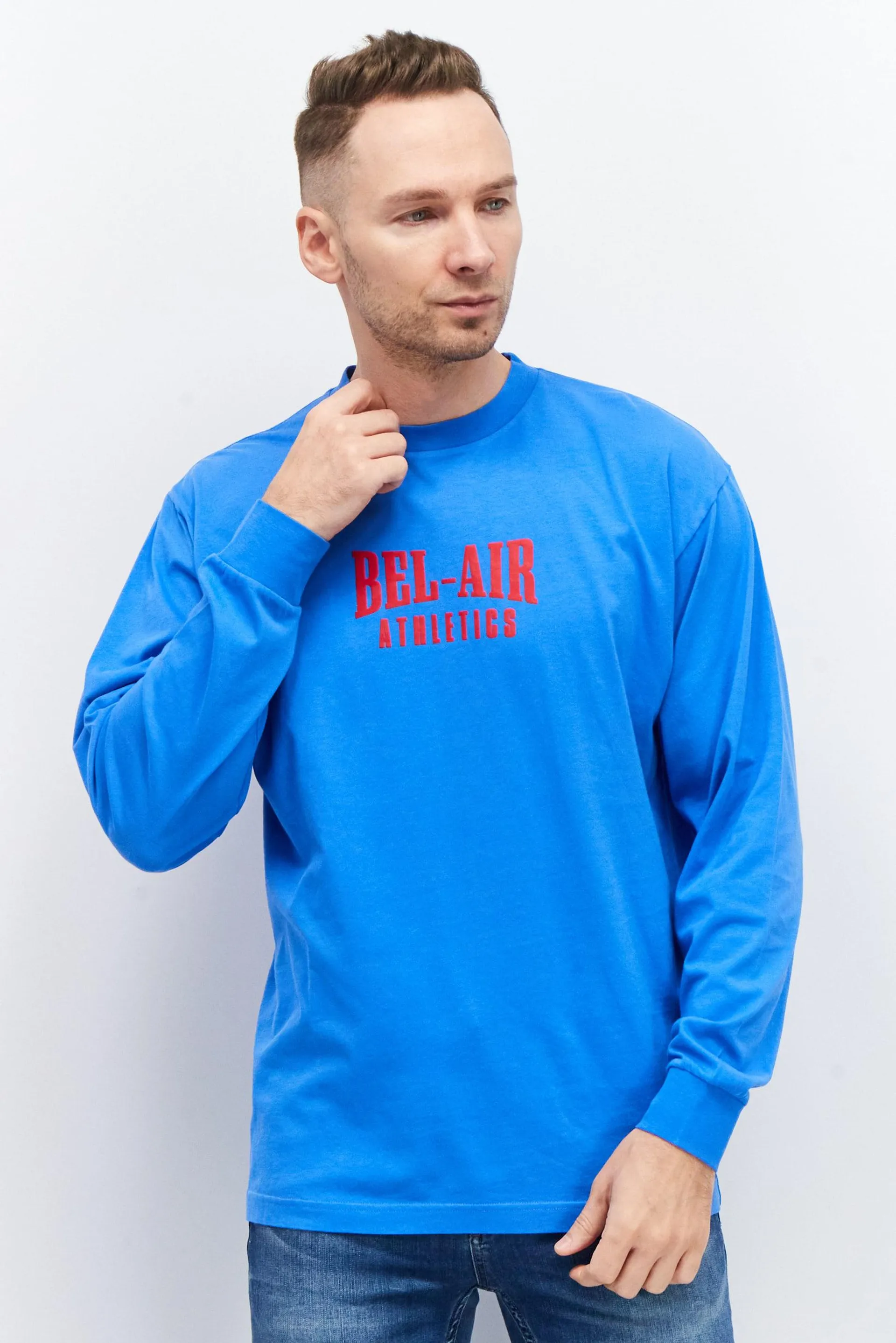 Men Crew Neck Long Sleeves Graphic T-Shirt, Blue