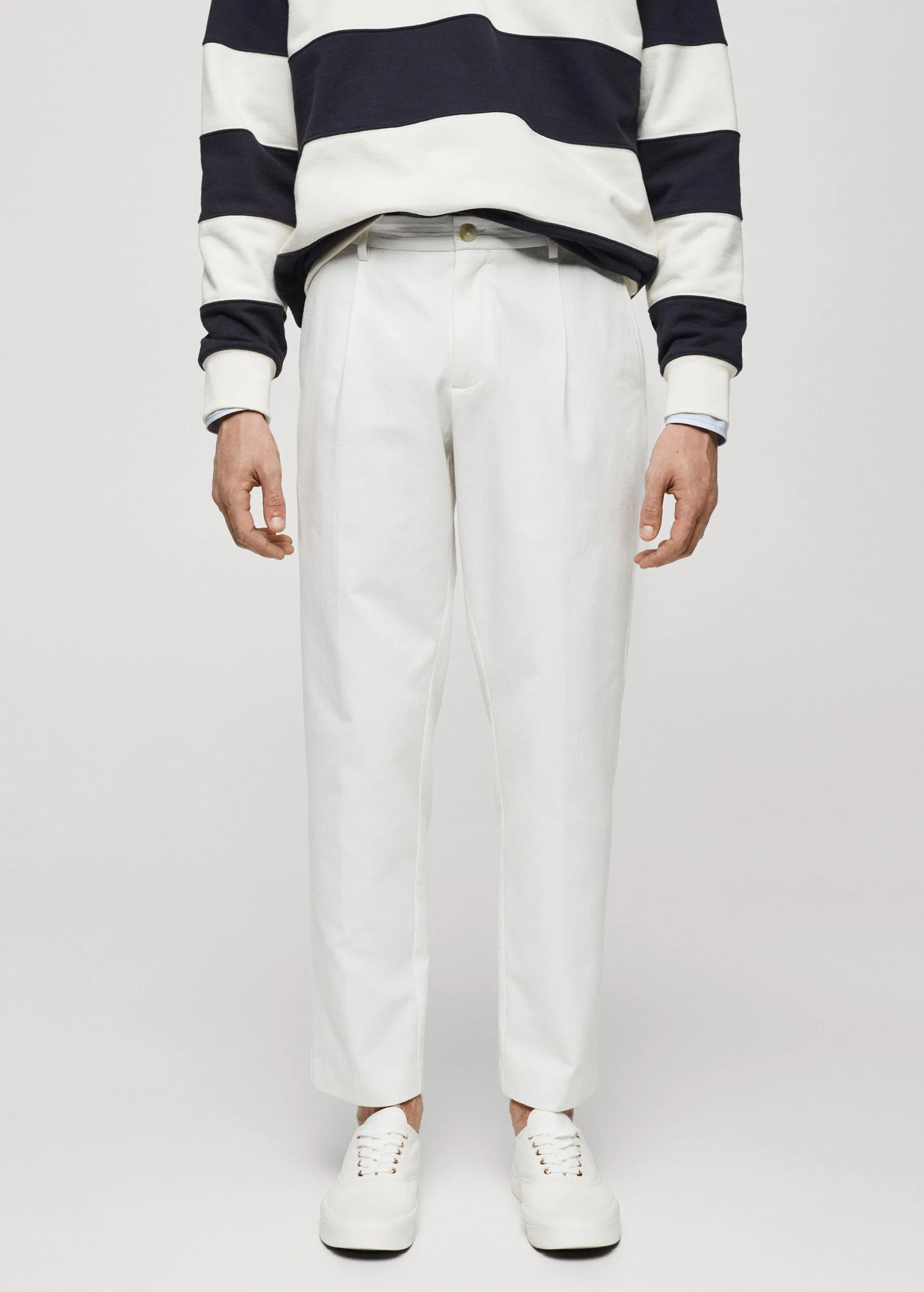 Embroidered pleated cotton trousers