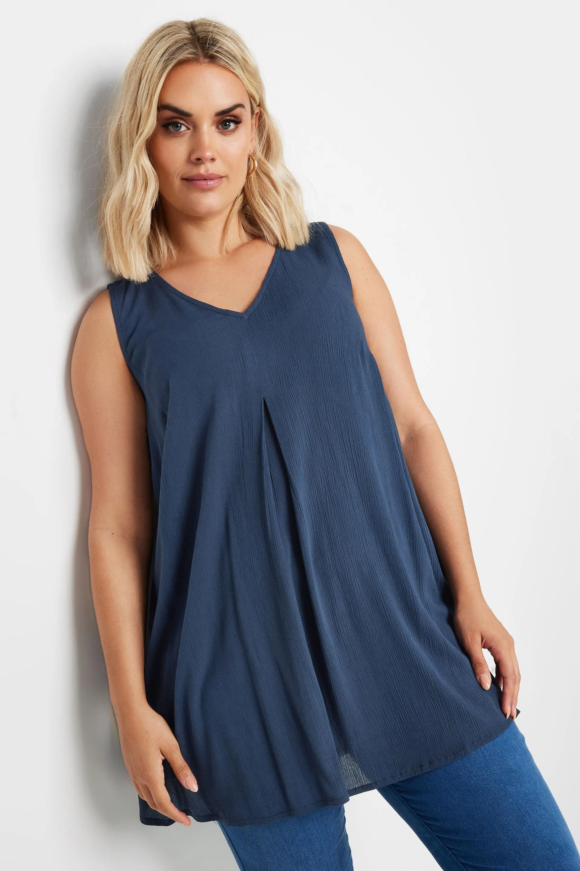 YOURS Curve Navy Blue Pleated Vest Top