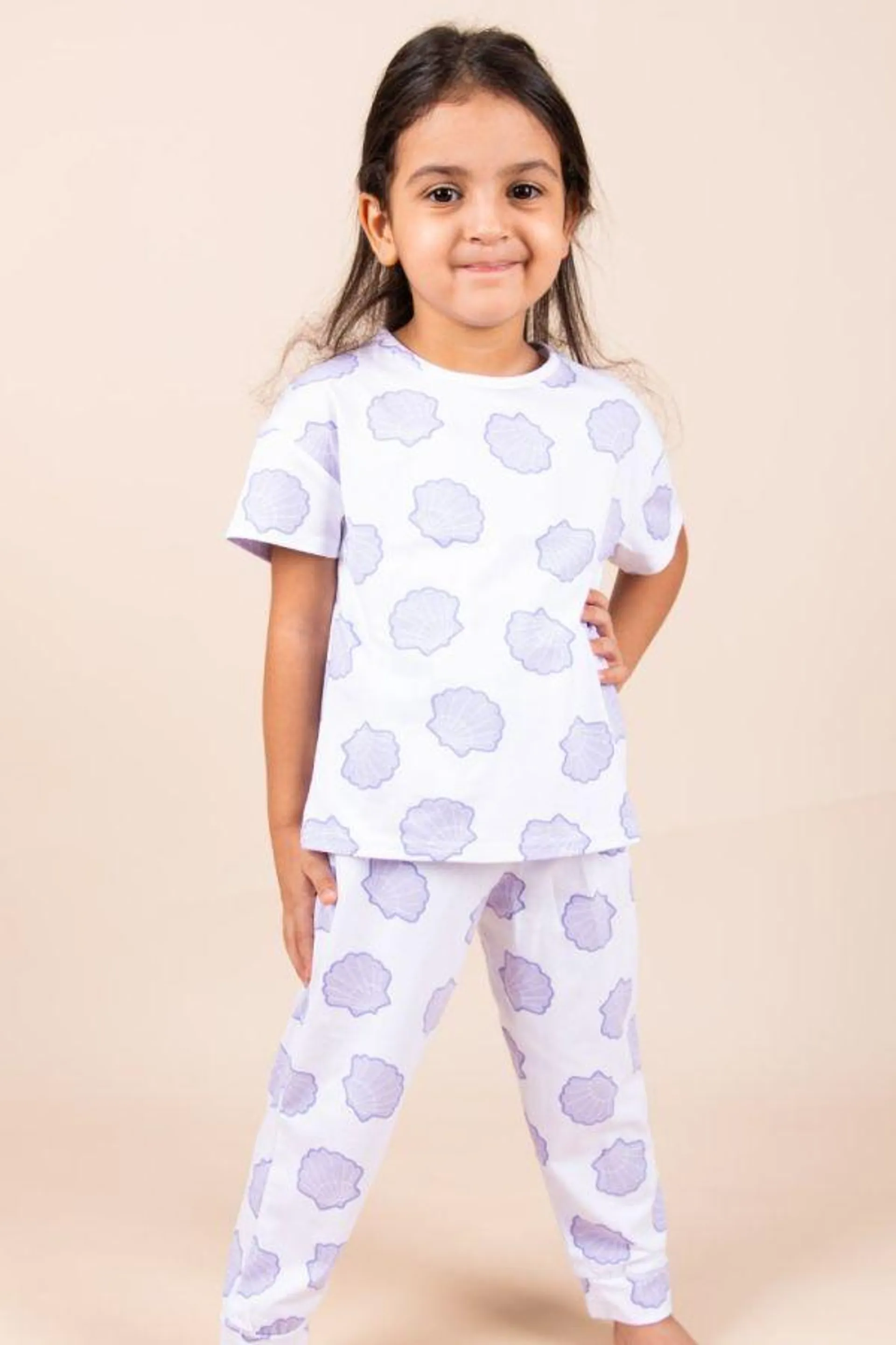 Girls White Lilac Shell Print PJ