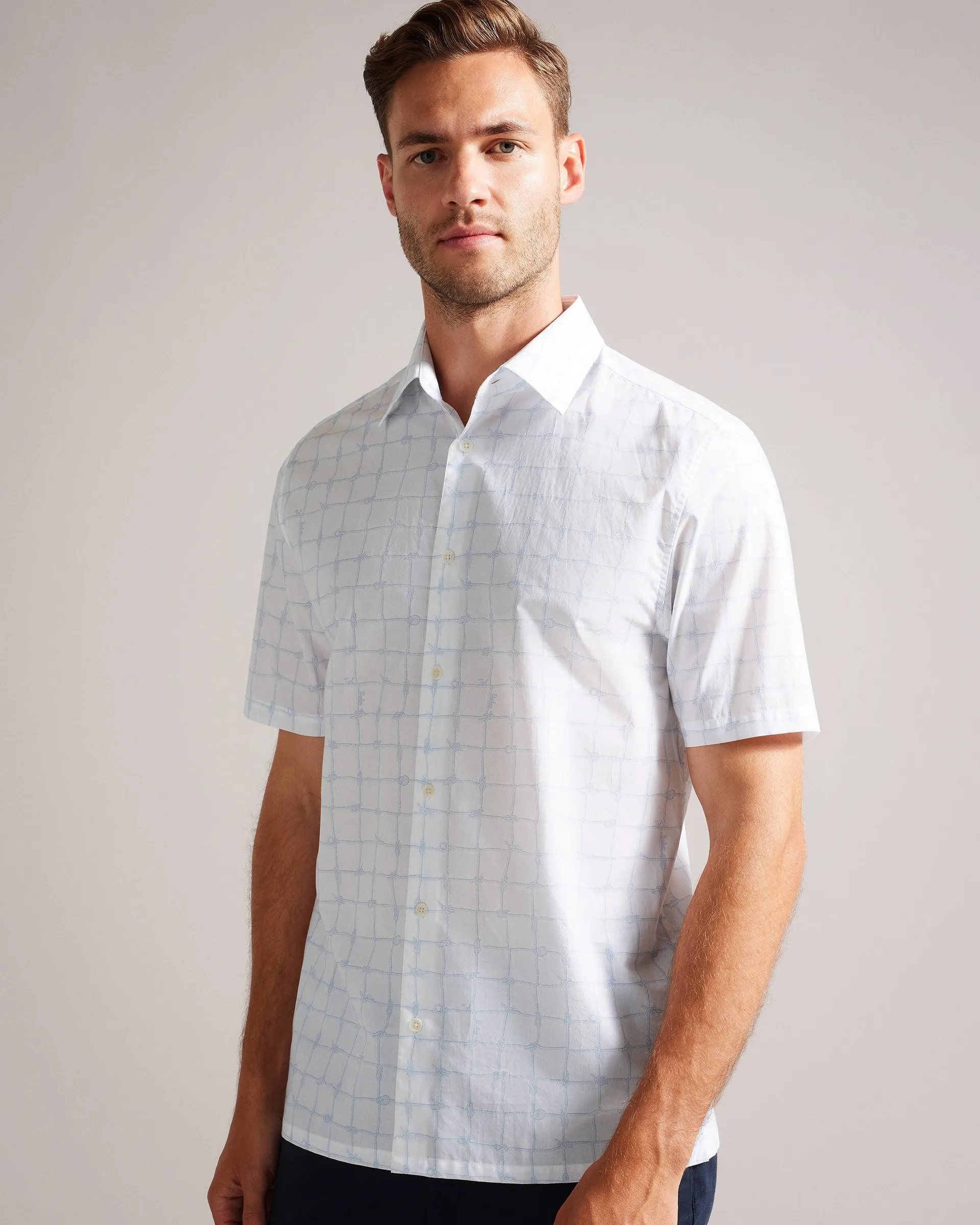 Short Sleeve Rope Print Check Shirt