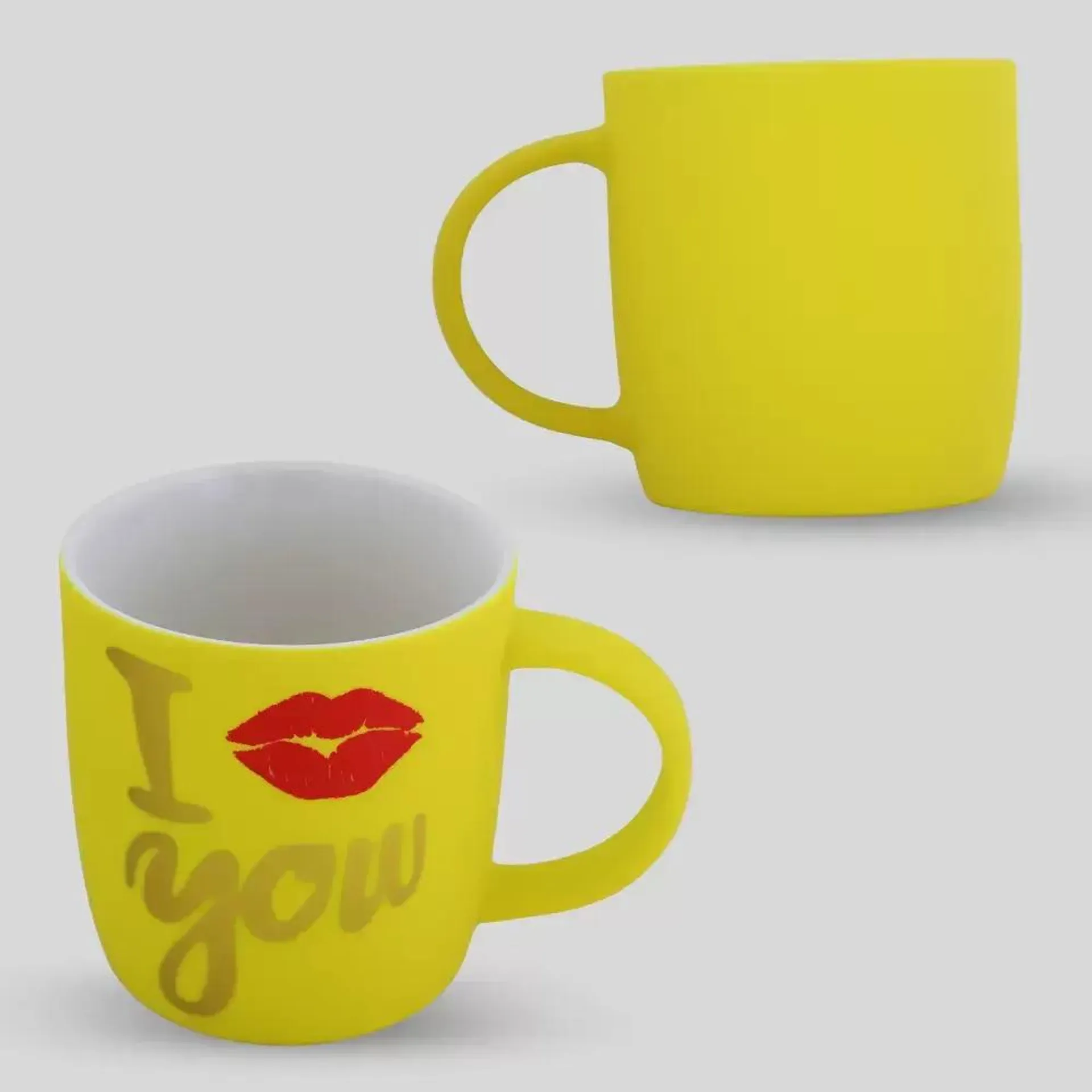 Personalized Ceramic Coffee Tea Mug With I Kiss You and Lips Printed- Yellow