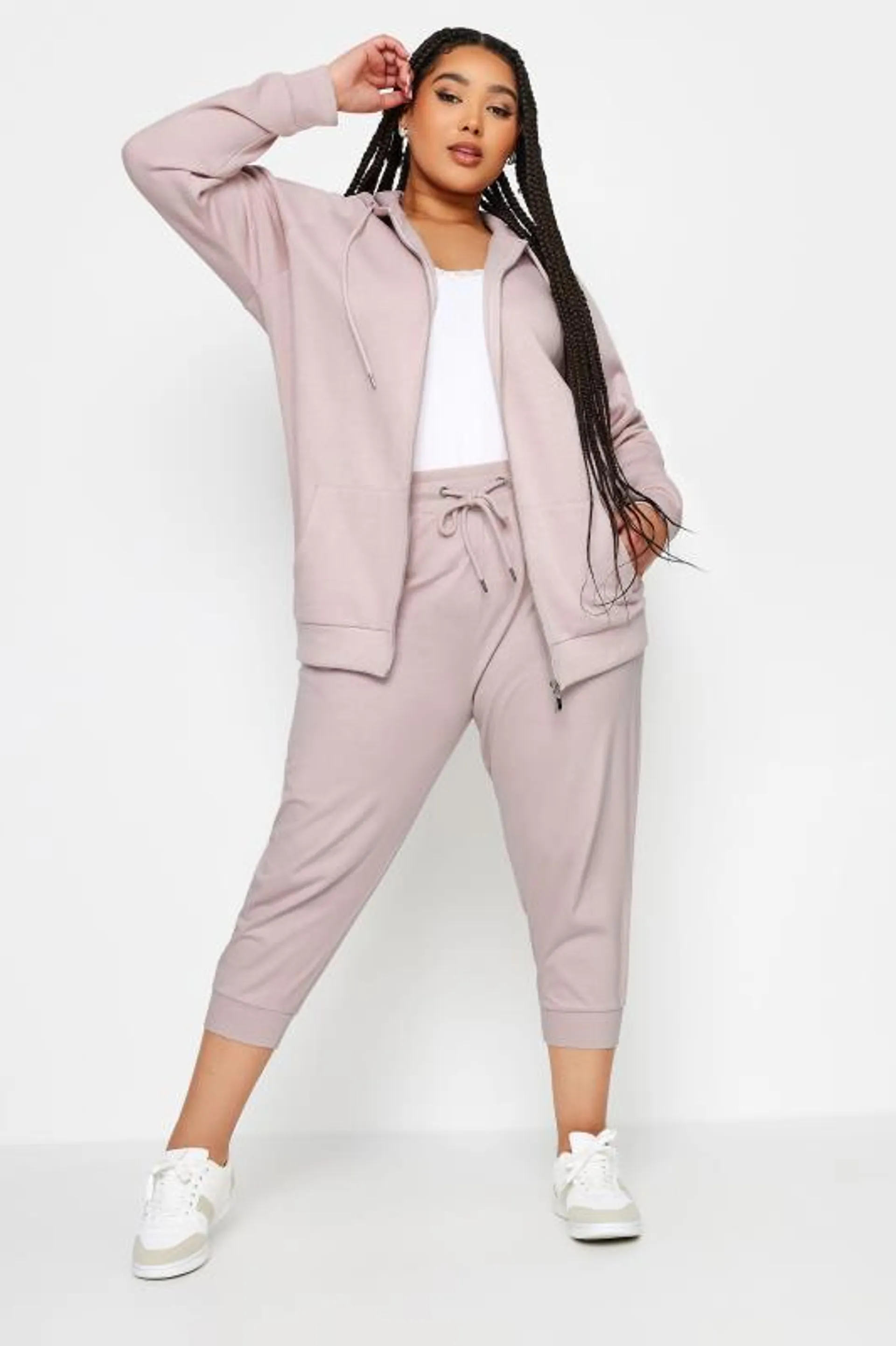 YOURS Curve Dusty Pink Zip Through Hoodie