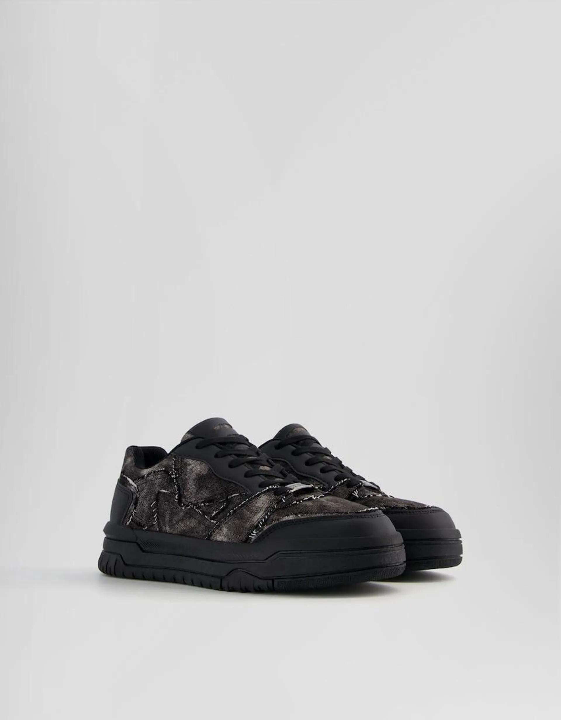 Chunky denim trainers with frayed details