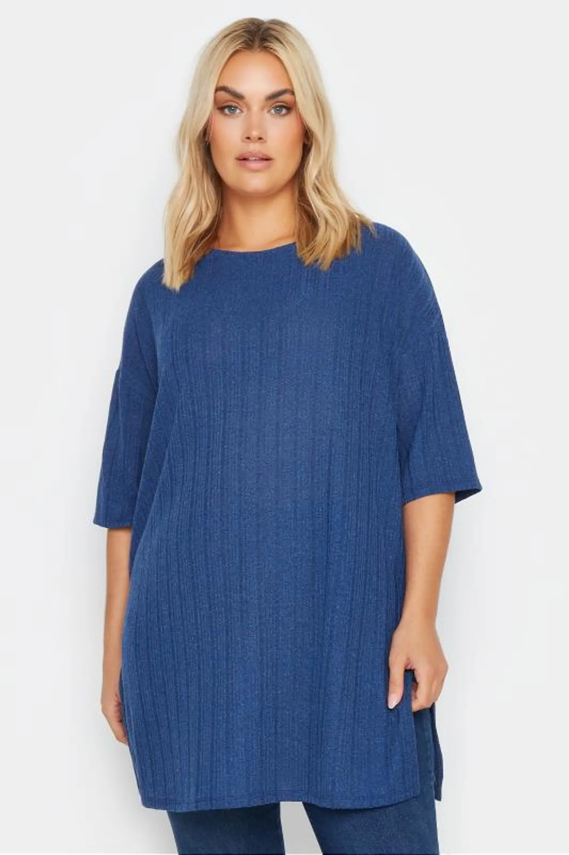 YOURS Curve Blue Textured Oversized Top