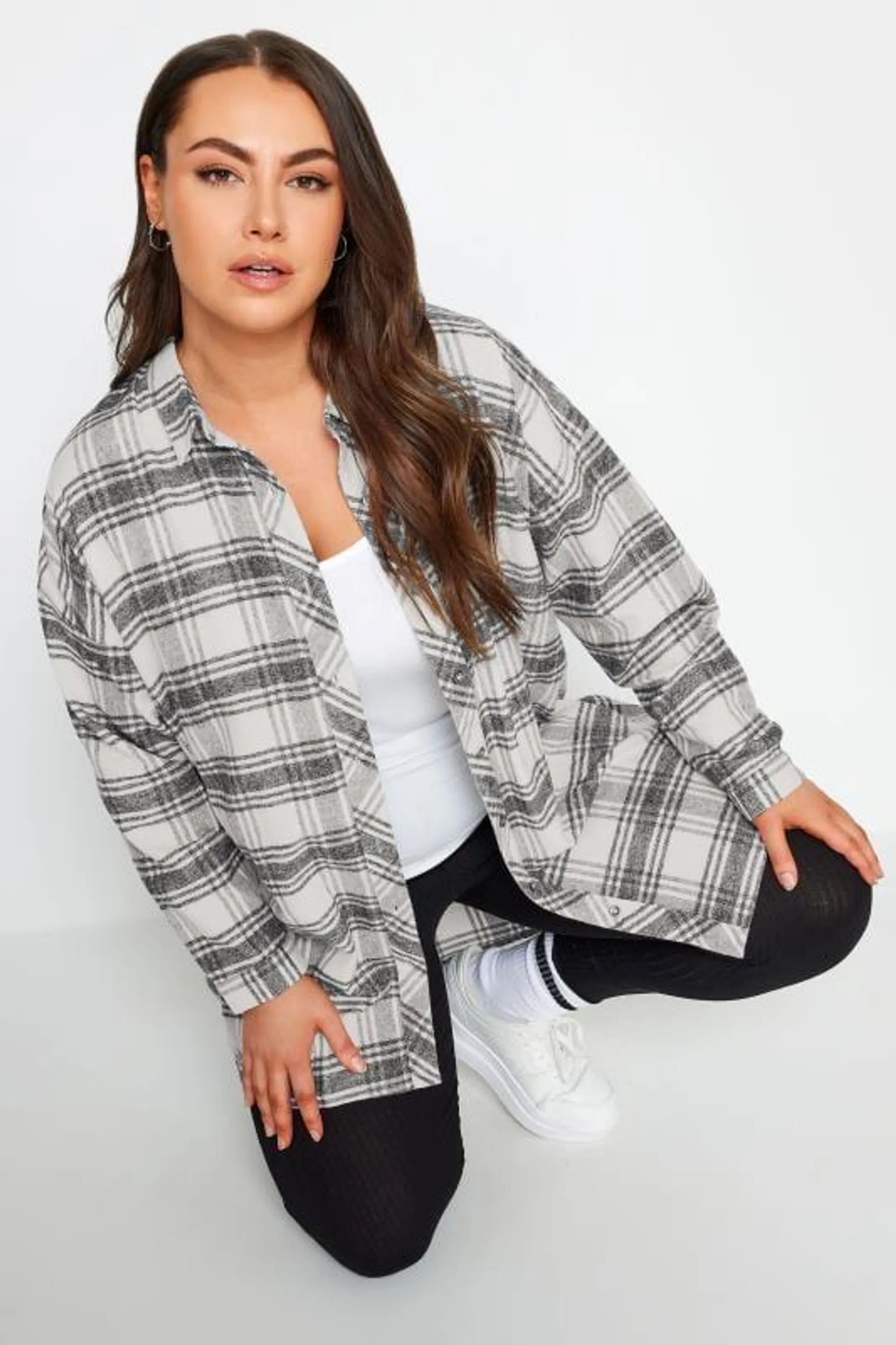 YOURS Curve White & Grey Oversized Boyfriend Shirt