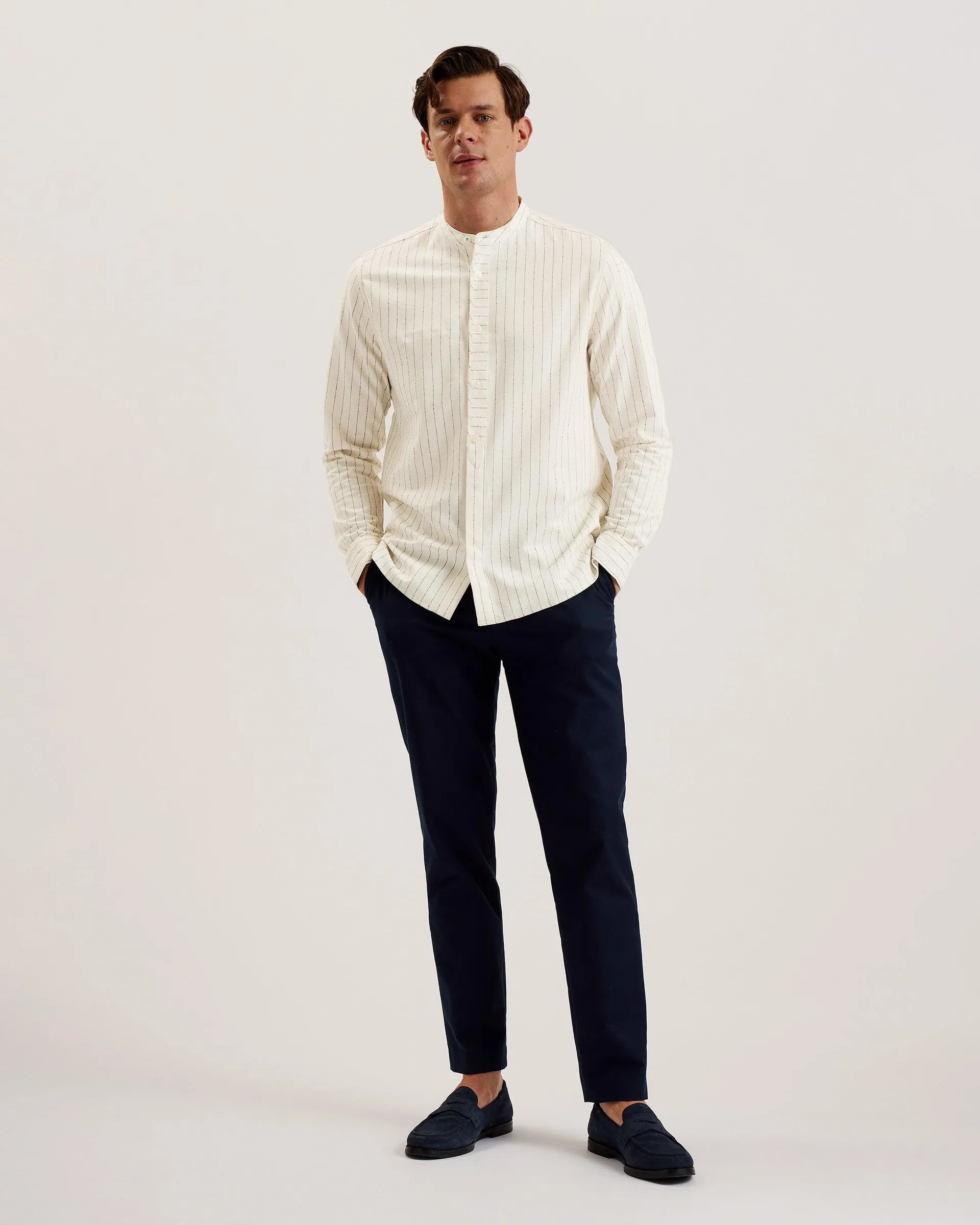 Bastiun Ls Relaxed Grandad Collar Shirt Ecru