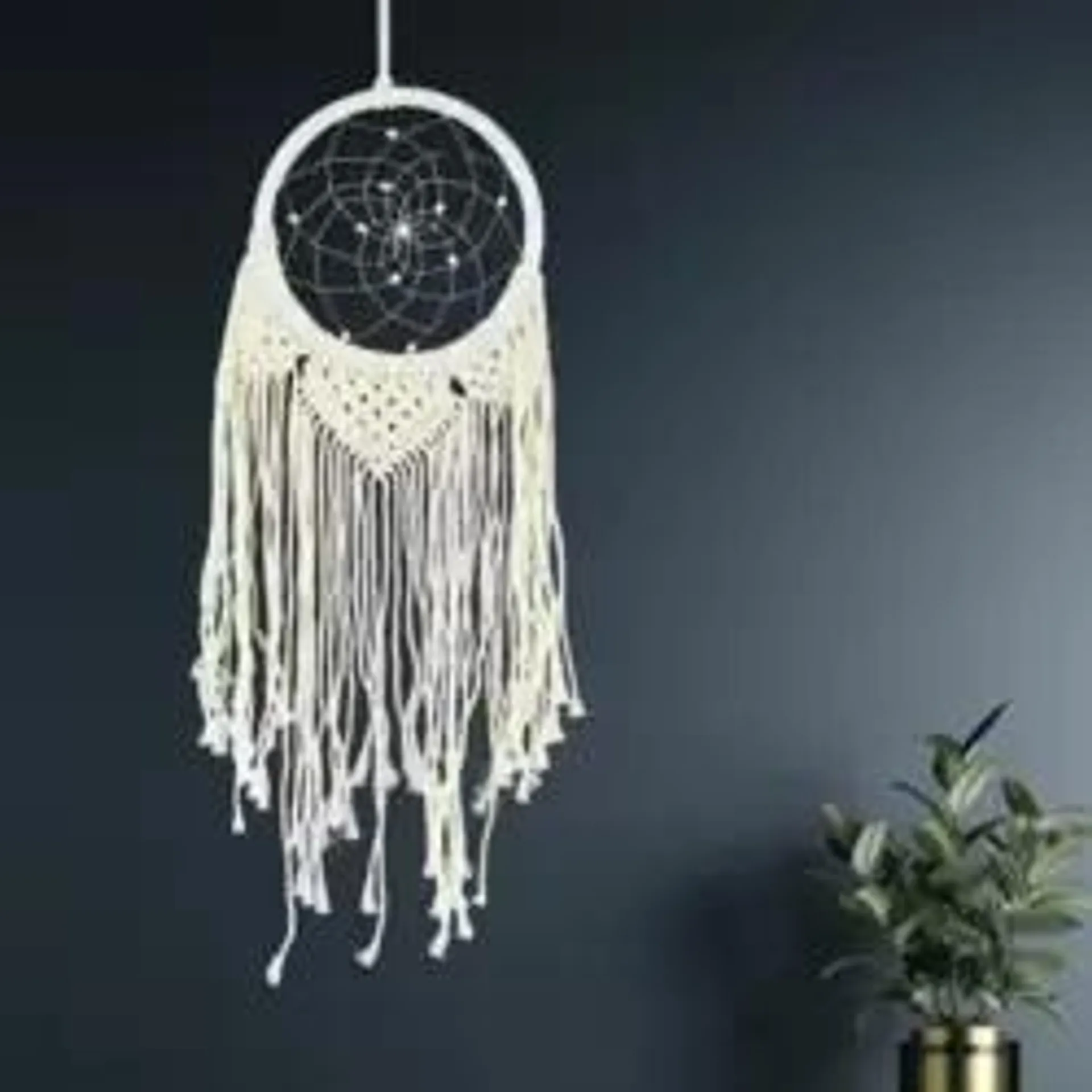 Hand Woven Cotton Wall Hanging Decor Wall Art Tapestry with Cute Pearl- Cream