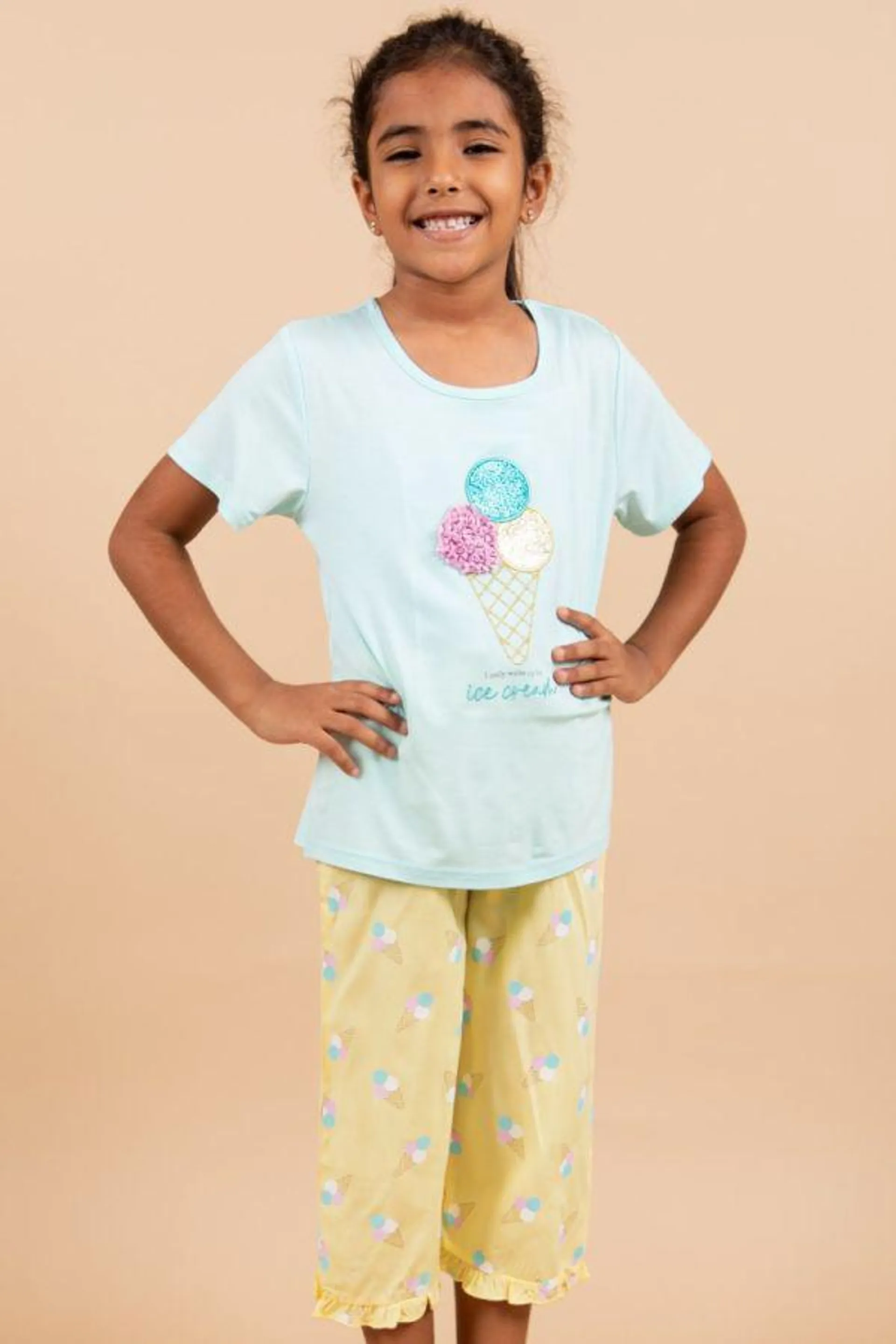 Girls Mint Ice Cream Crop PJ