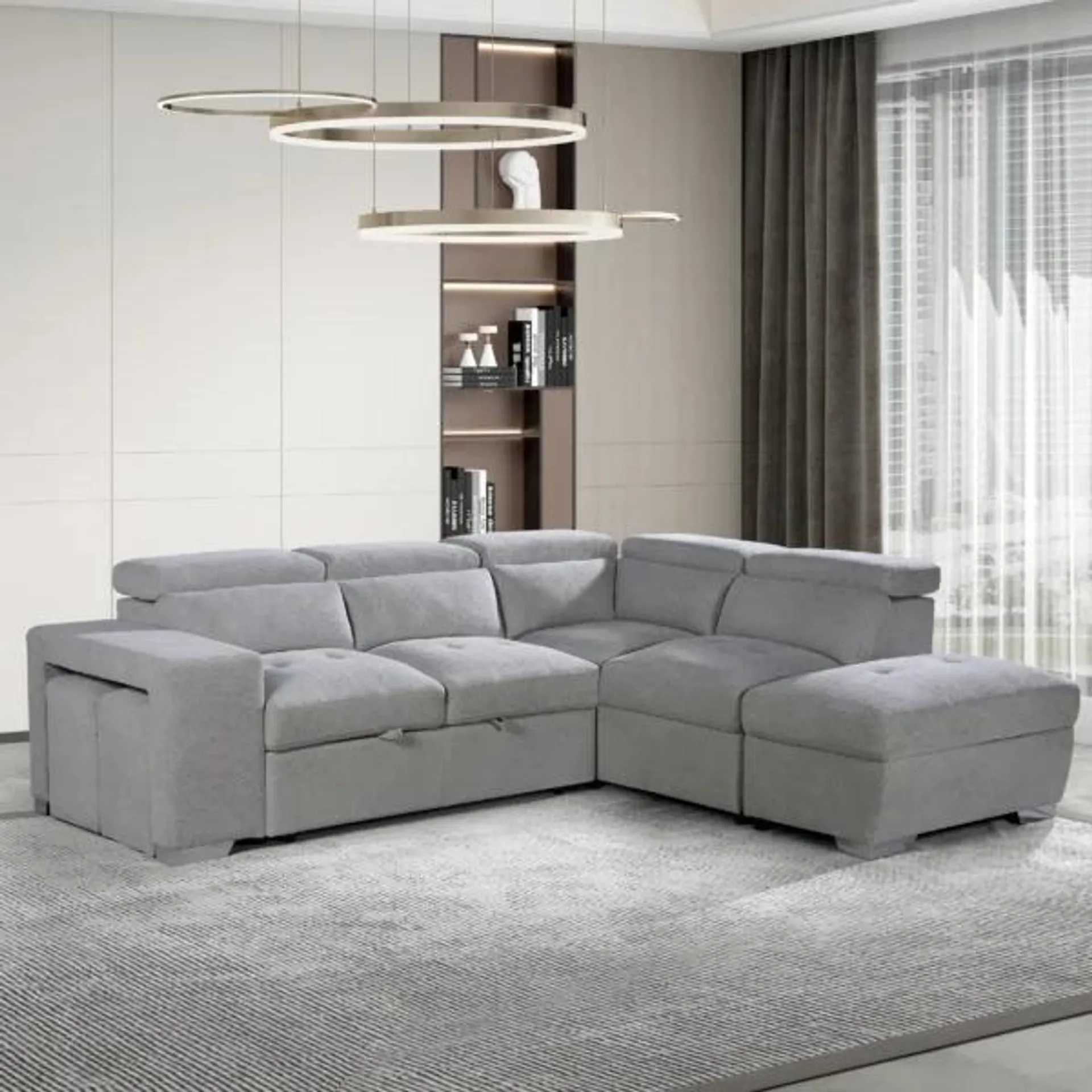 Palermo Left Corner Sofa Bed – Light Grey