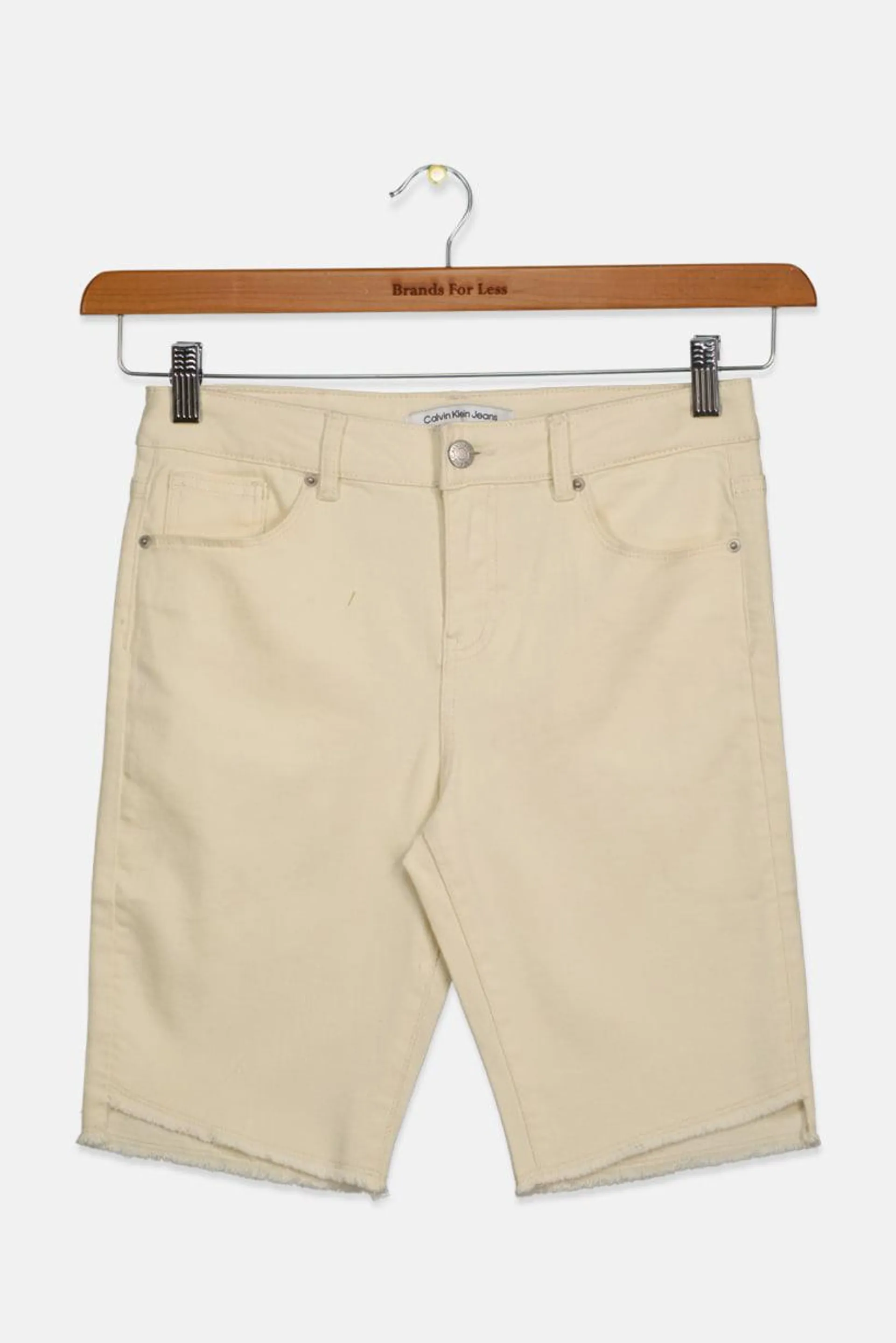 Kids Girl Plain Denim Short, Ivory