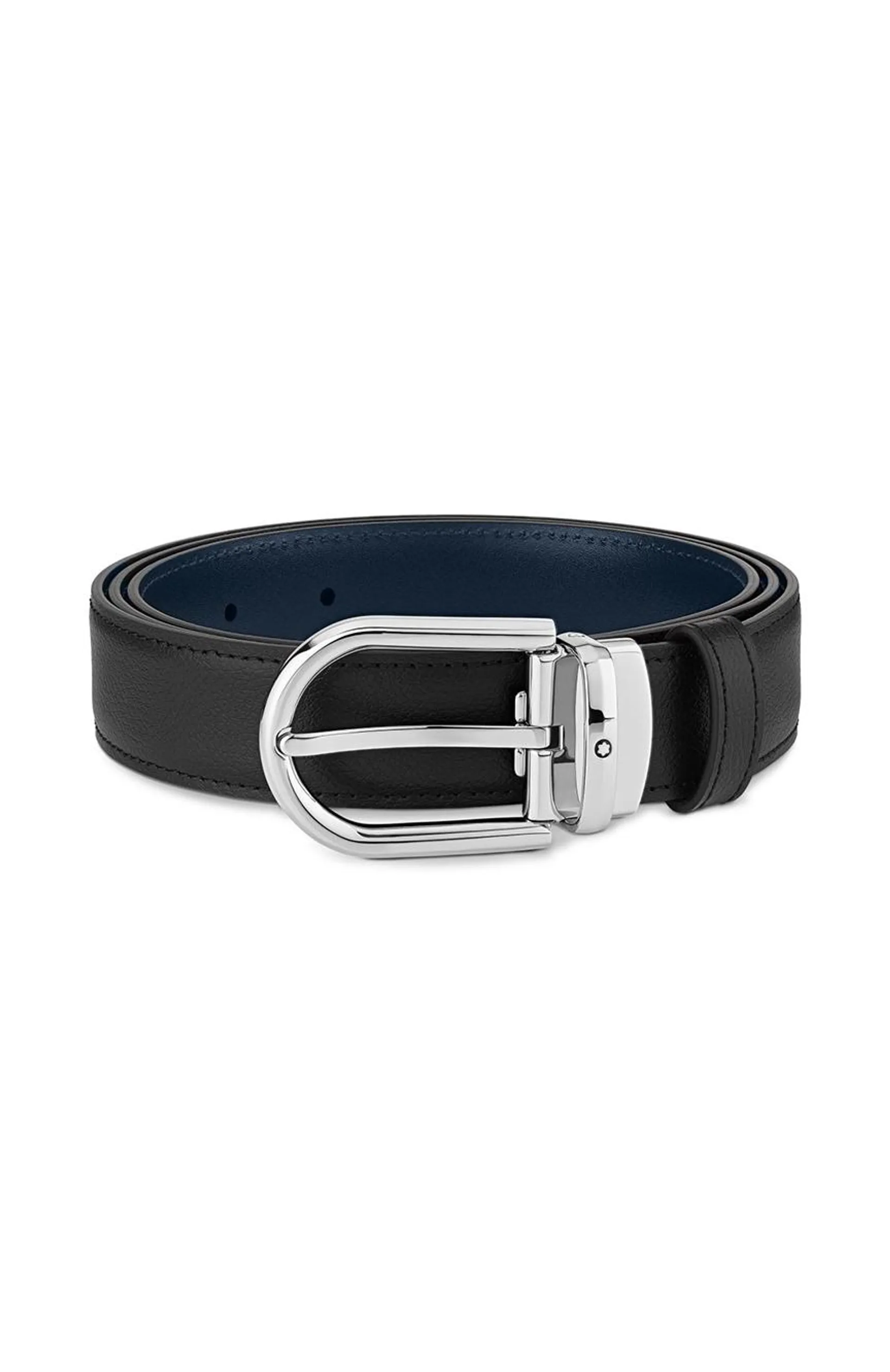 Horseshoe buckle black/blue 30 mm reversible leather belt