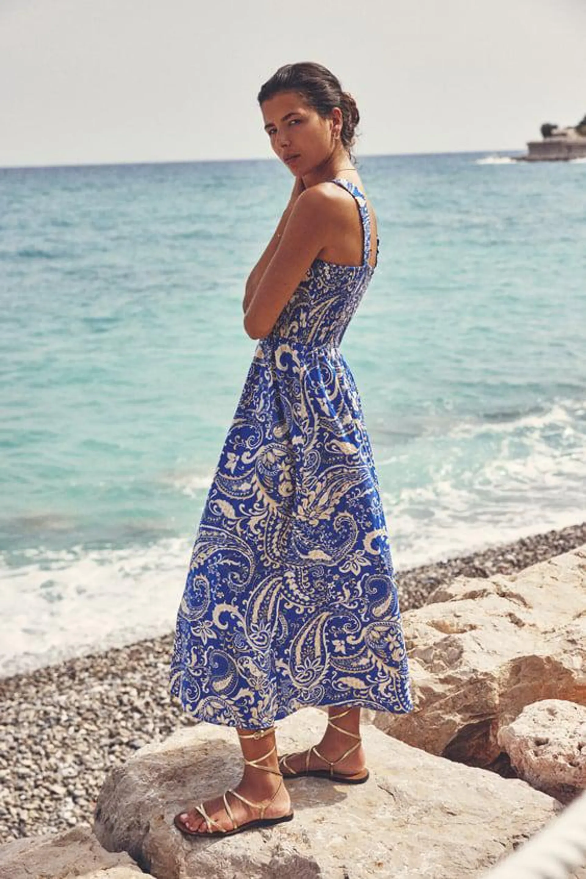 PRINTED POPLIN MIDI DRESS