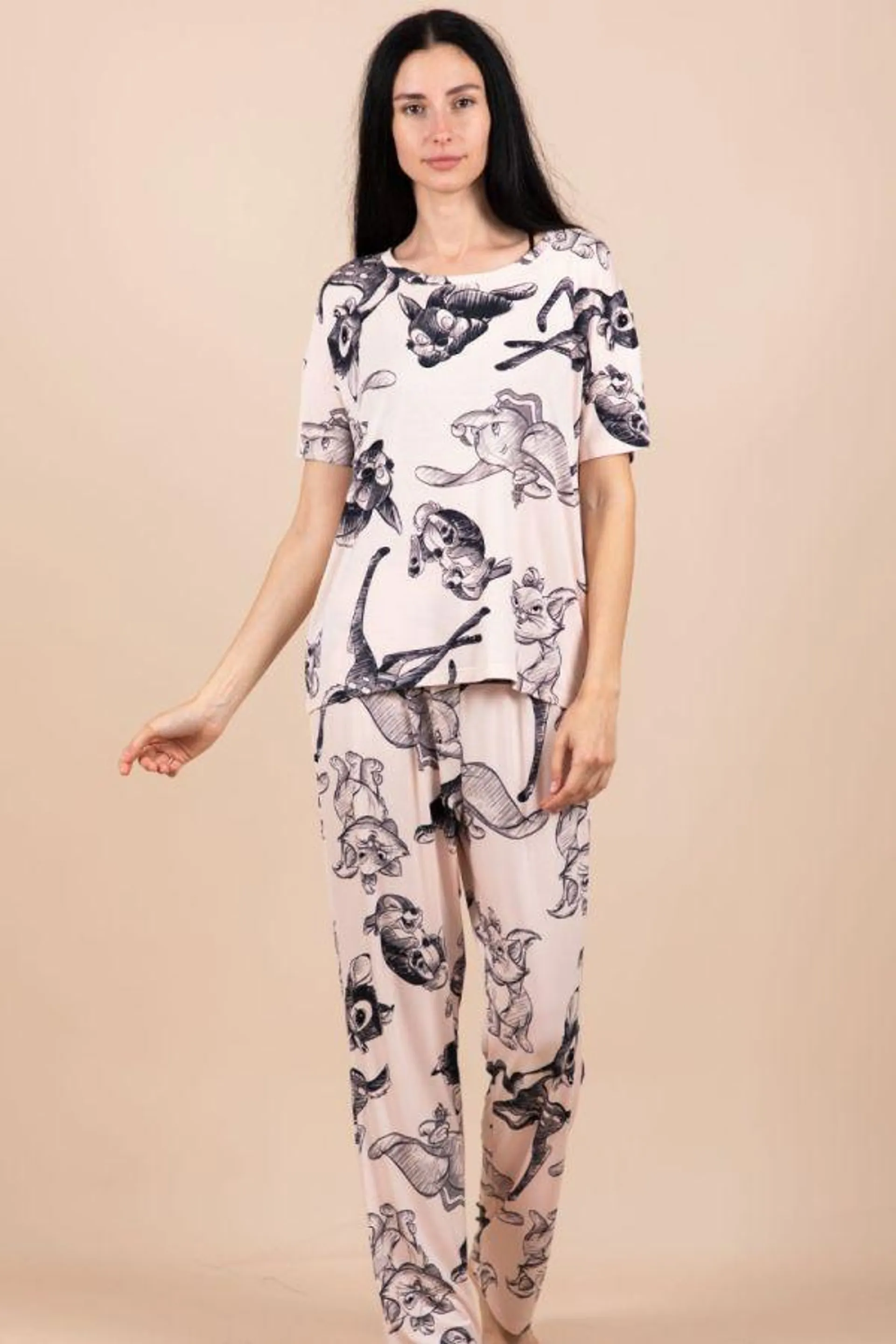 Ladies Peach Disney Animal Friends Printed PJ