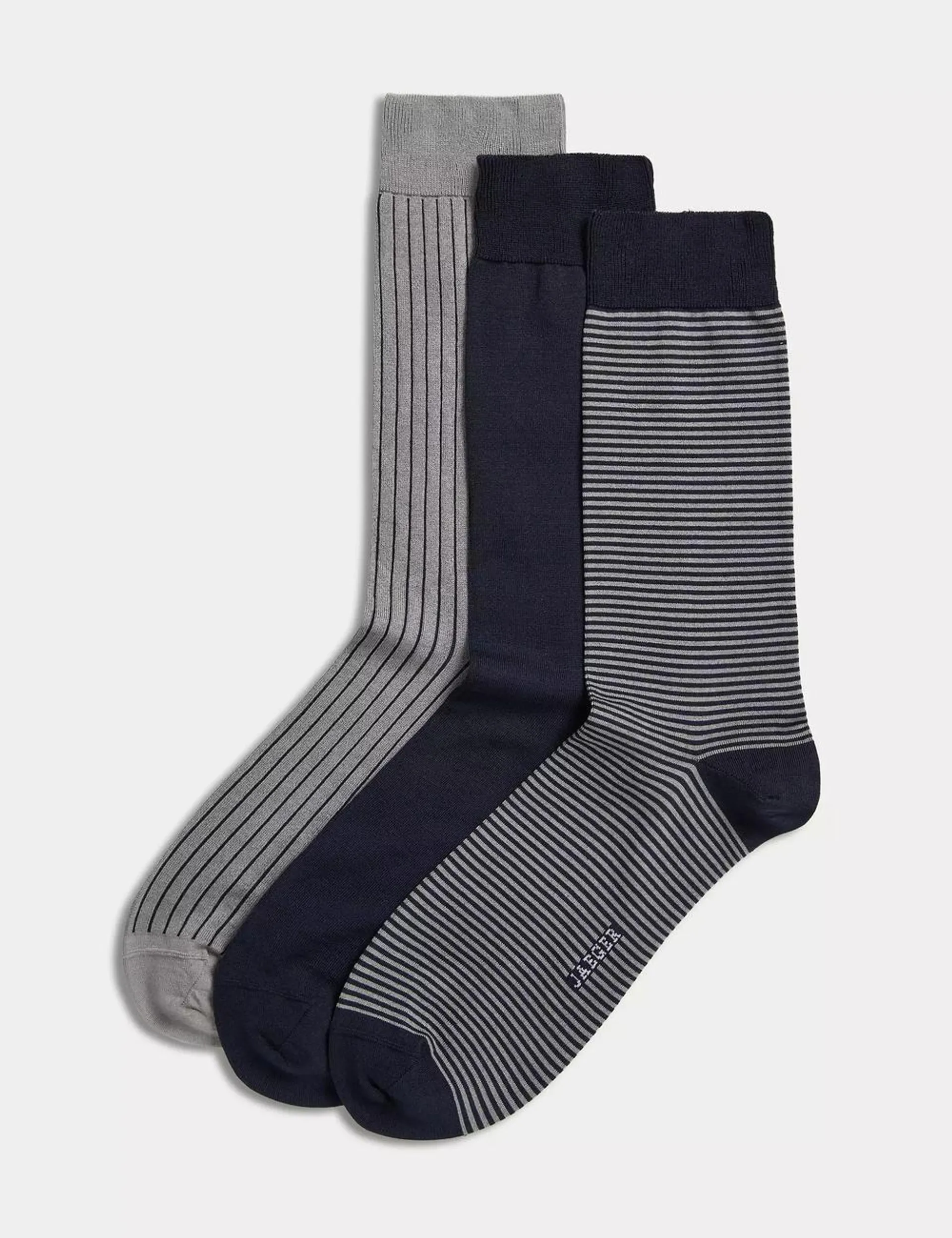 3pk Striped Mercerised Cotton Rich Socks