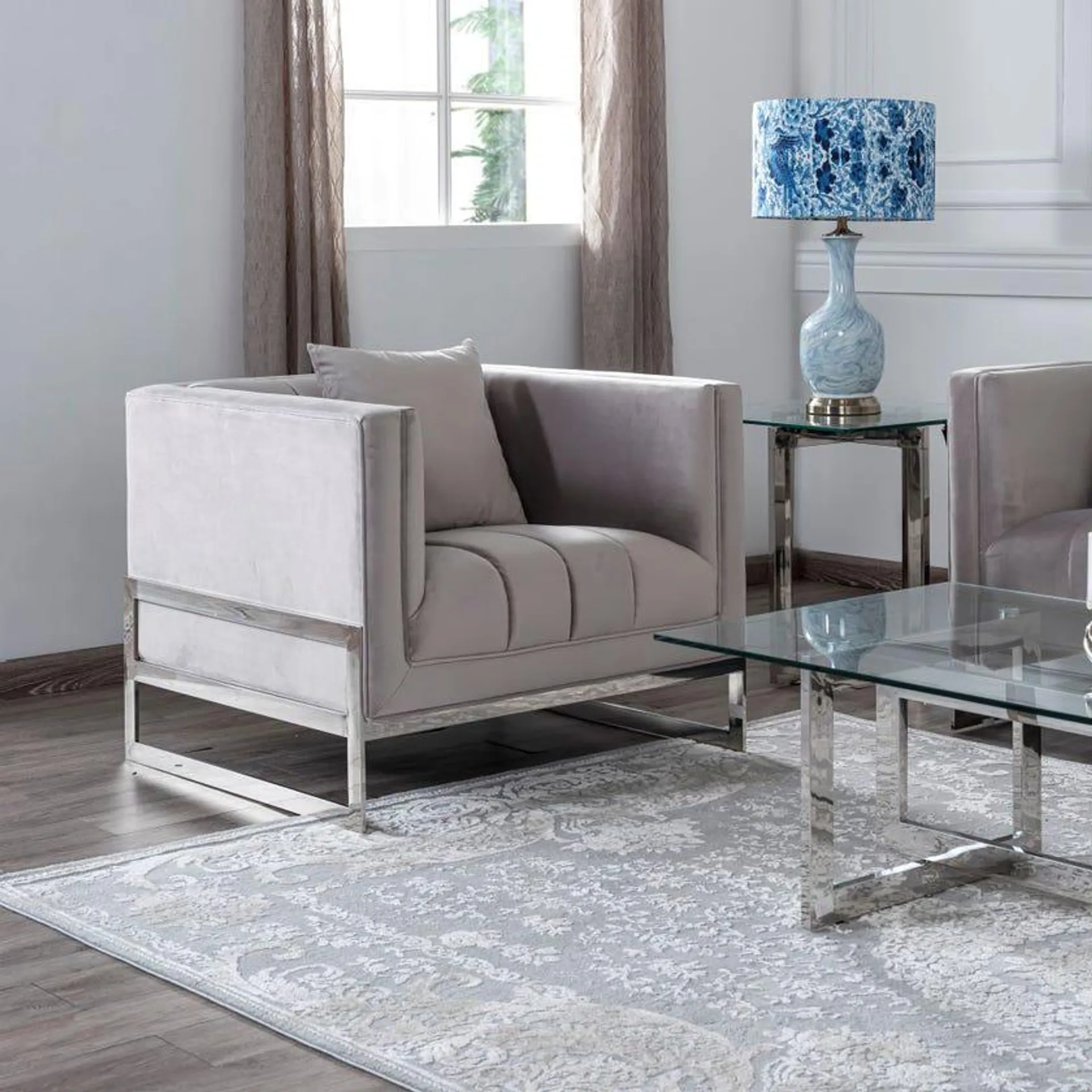 Dazzling Velvet Upholstered Armchair, Grey