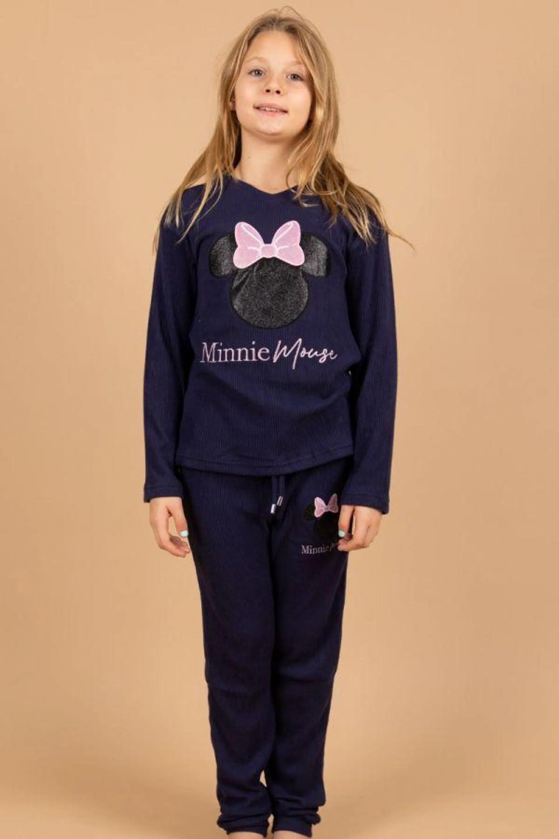 Girls Navy Rib Minnie Lounge PJ