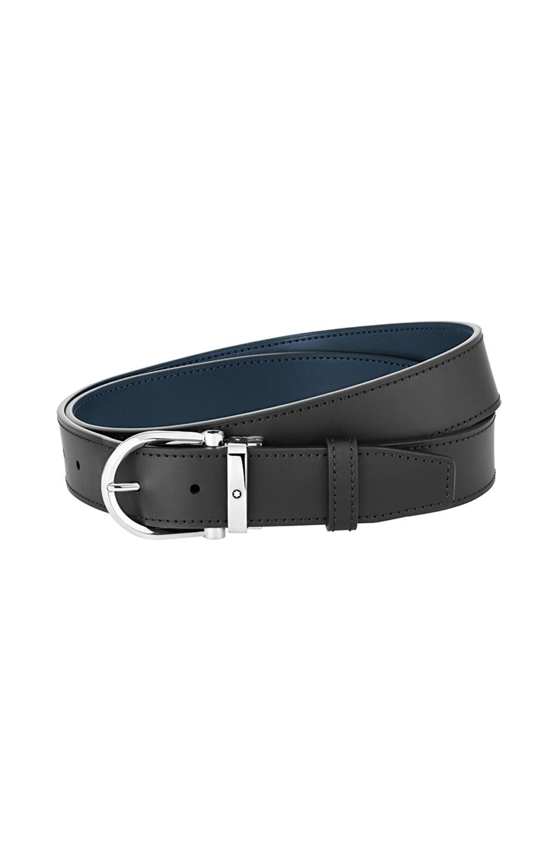 Horseshoe buckle black/blue 35 mm reversible leather belt