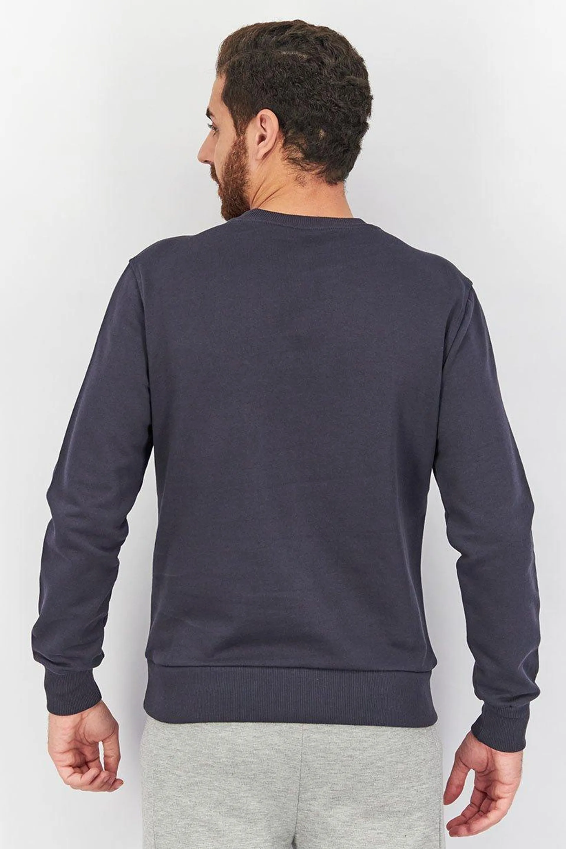 Men Round Neck Graphic Print Sweatshirt, Navy Blue