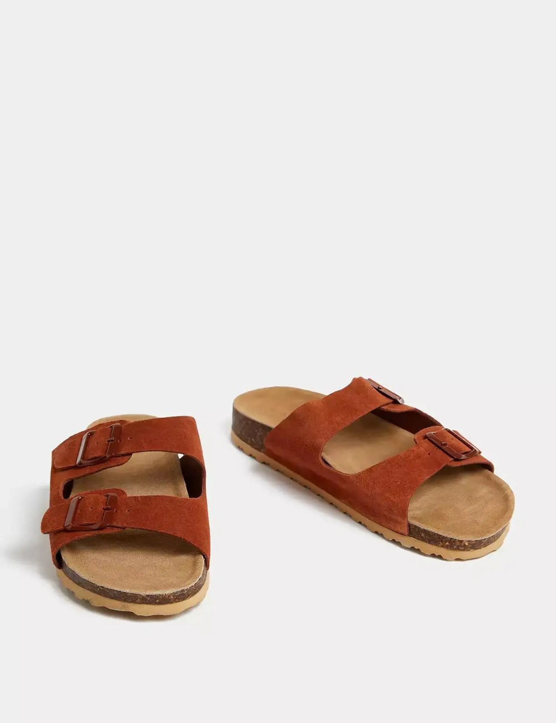 Suede Buckle Footbed Mules