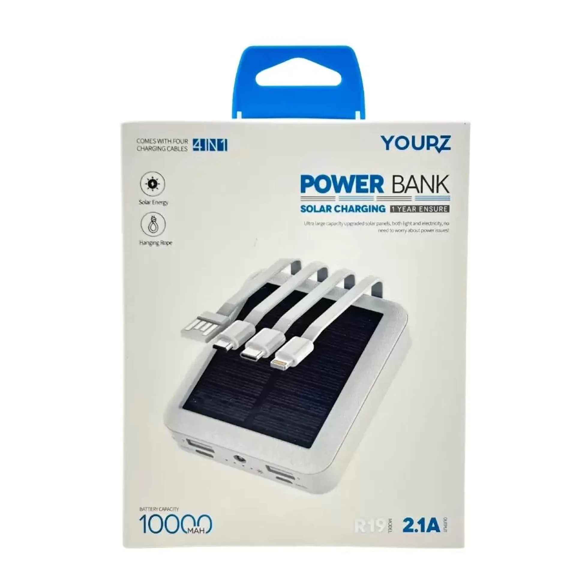 Yourz Solar Charging Four Charging Cables Power Bank Model R19- 10000mah