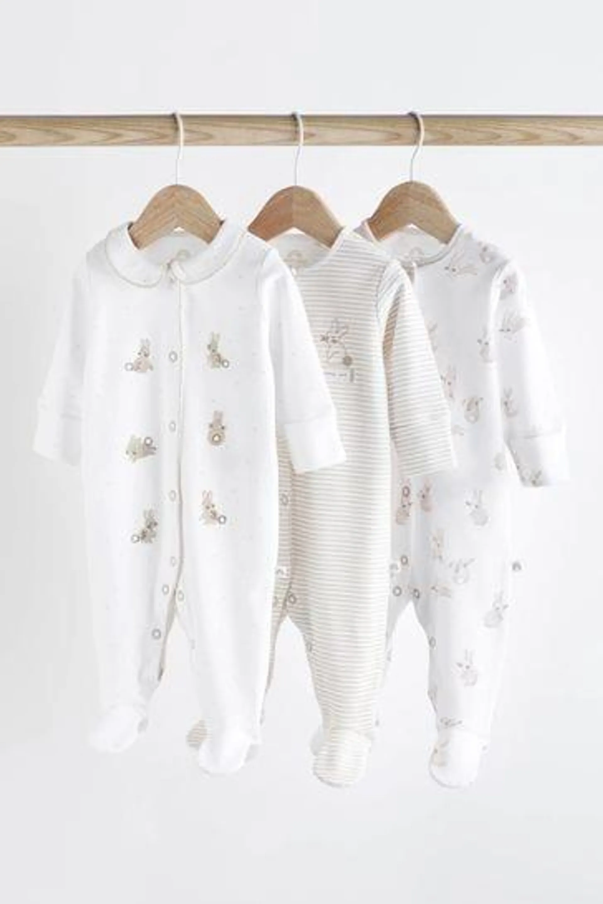 Delicate Appliqué Baby Sleepsuits 3 Pack (0-2yrs)