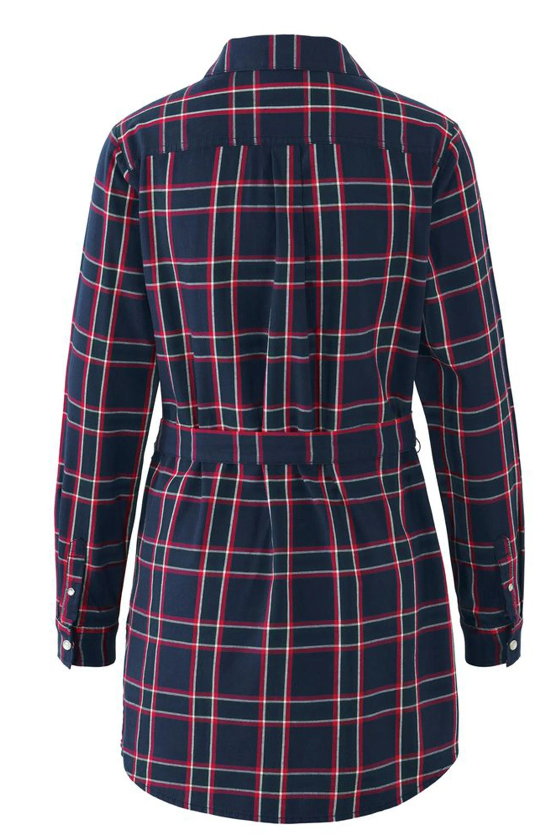 Women Spread Collar Long Sleeves Checkered Shirt, Navy Combo