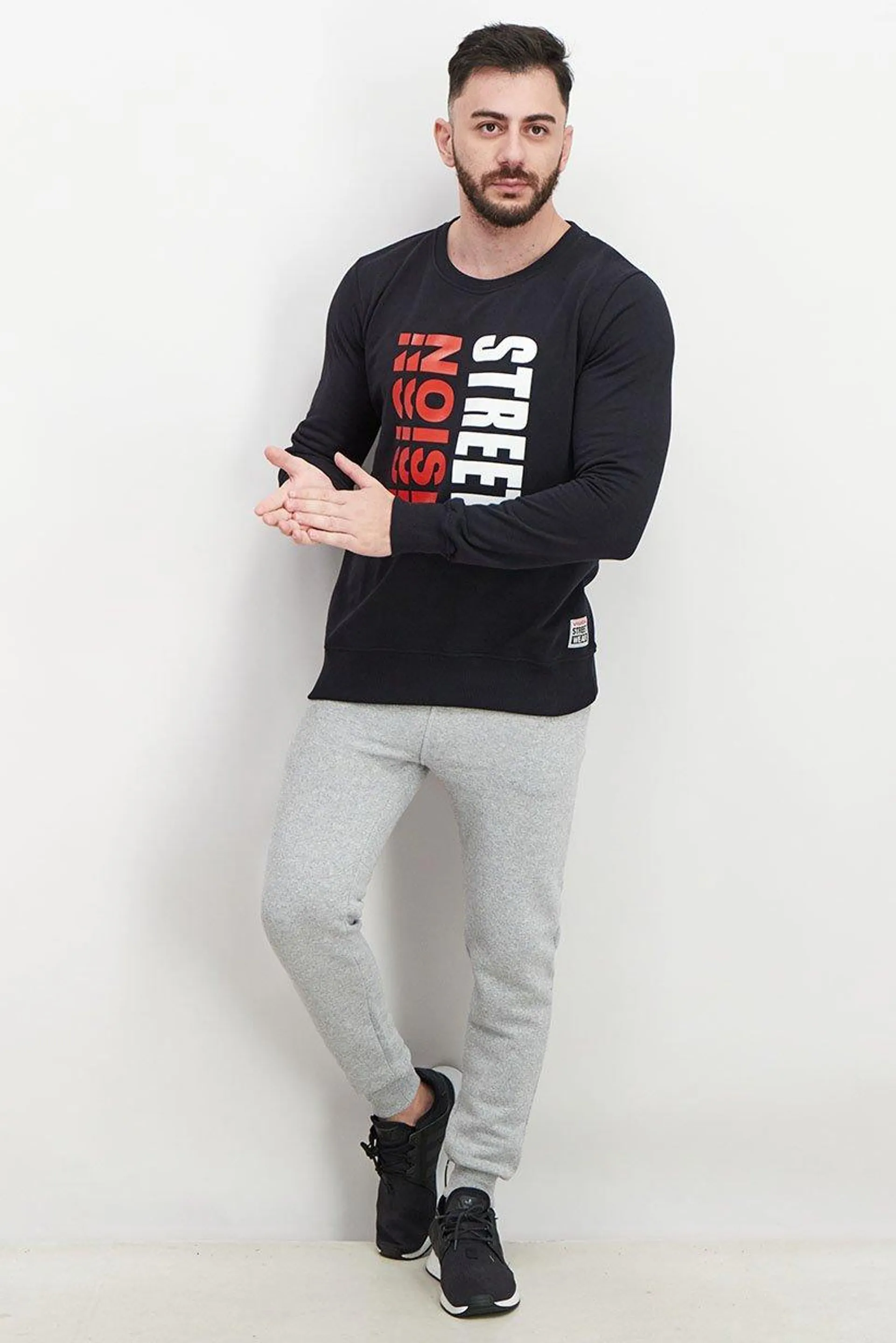 Men Crew Neck Long Sleeves Graphic Sweatshirt, Black