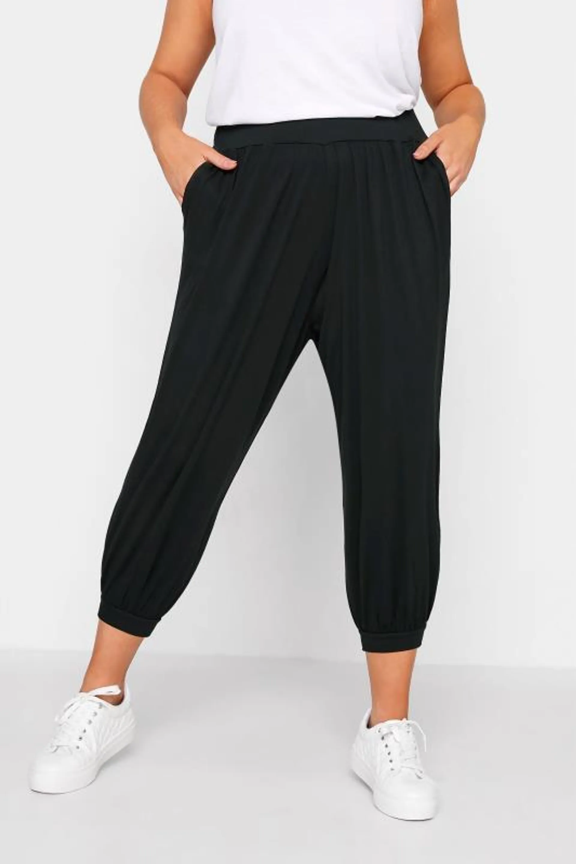 YOURS Curve Black Cropped Jersey Harem Joggers