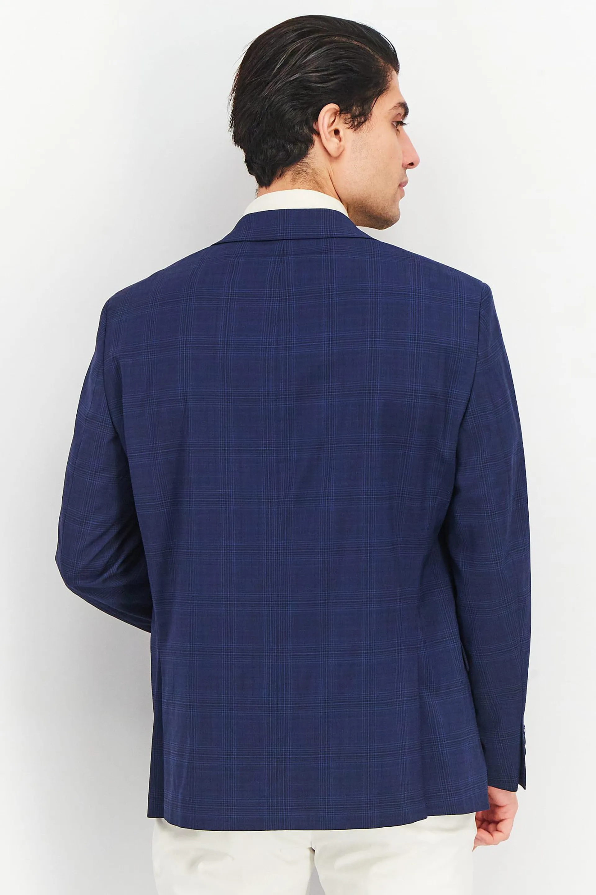 Men Skinny Fit Plaid Formal Blazers, Blue