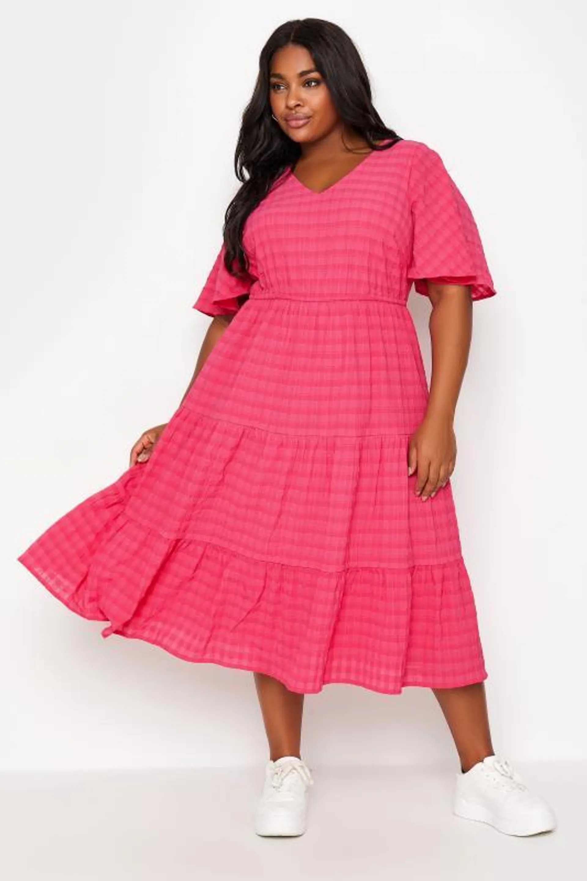 LIMITED COLLECTION Curve Pink Textured Smock Midi Dress