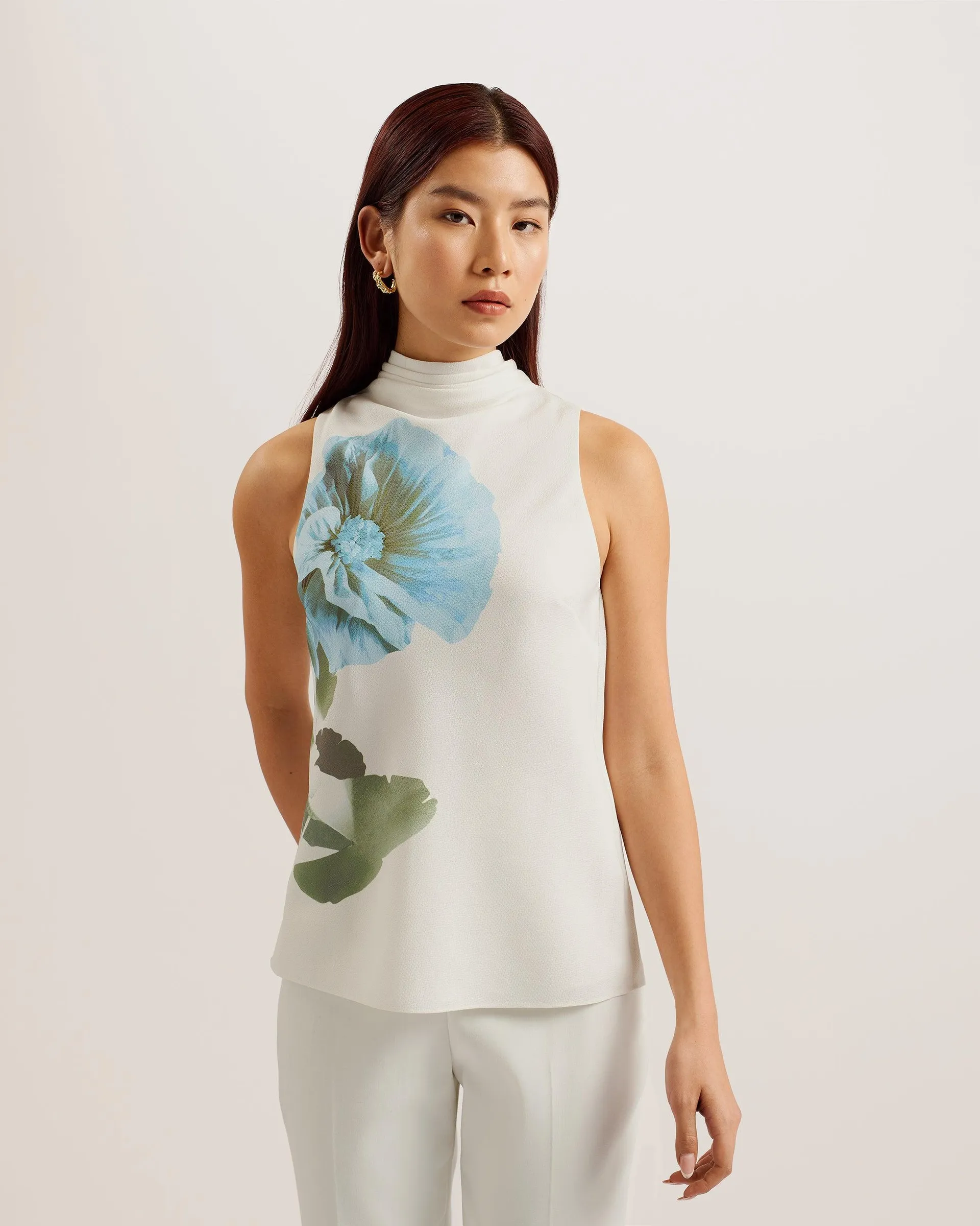 Setsuko Cowl Neck Sleeveless Top White