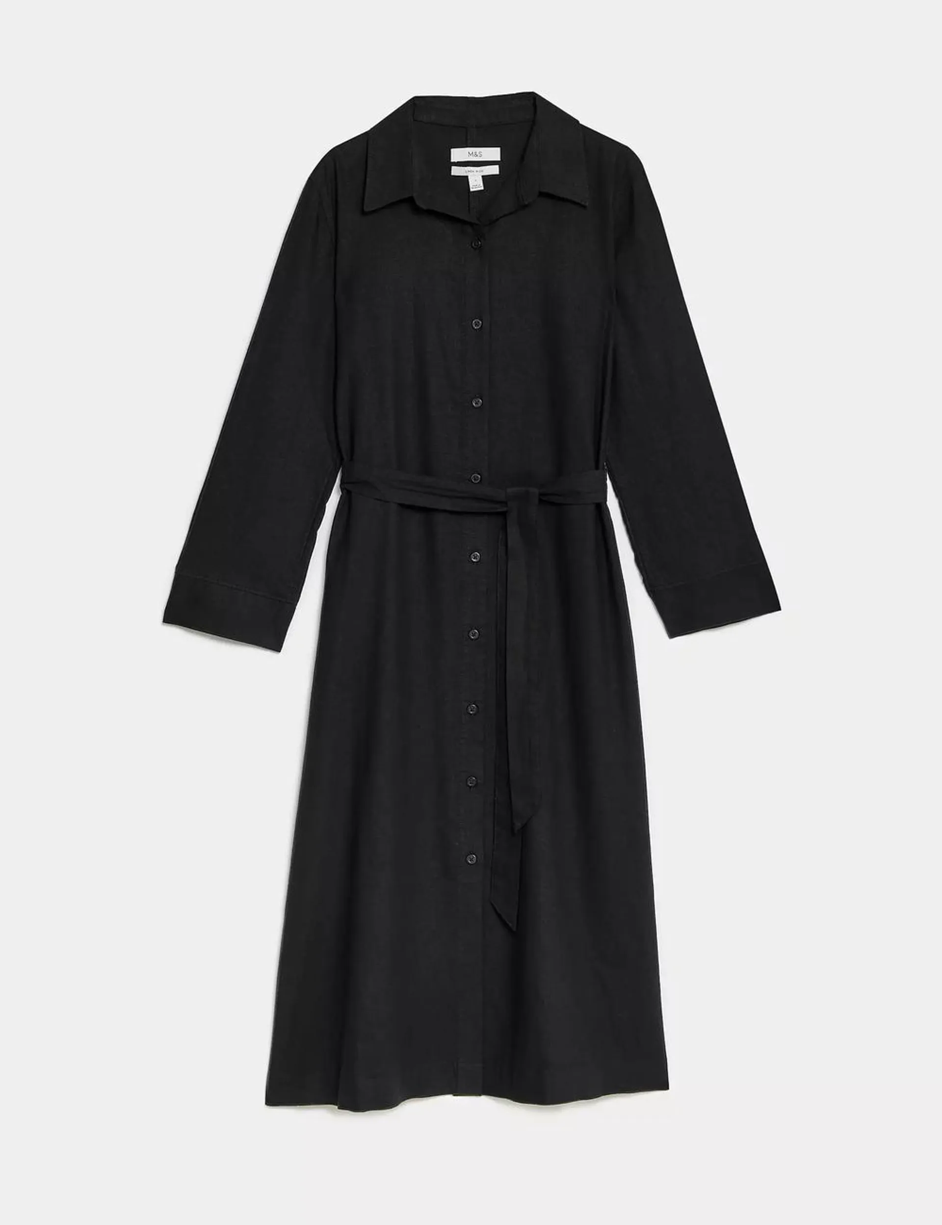 Linen Rich Belted Relaxed Midaxi Shirt Dress