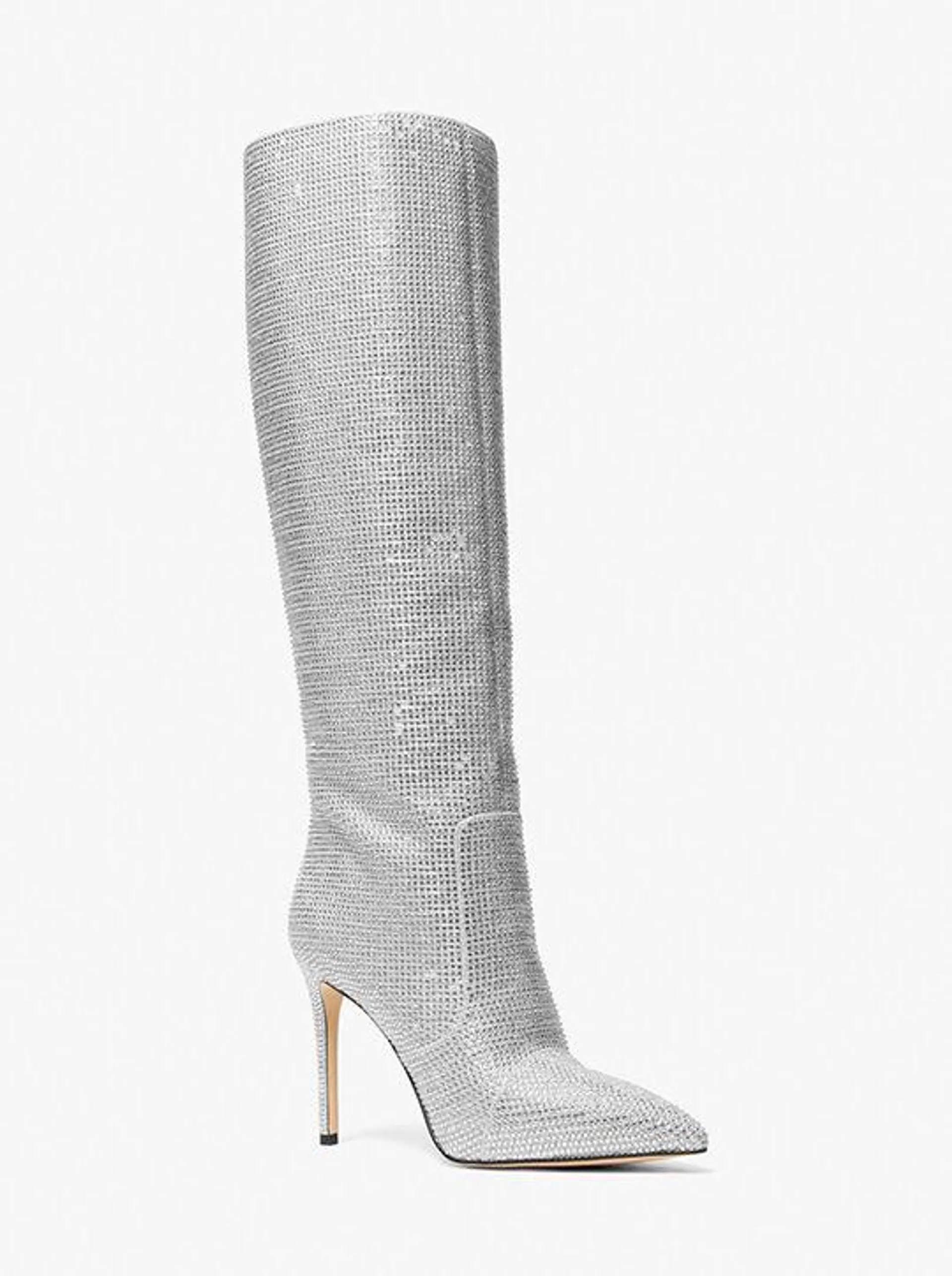 Rue Embellished Glitter Chain-Mesh Knee Boot